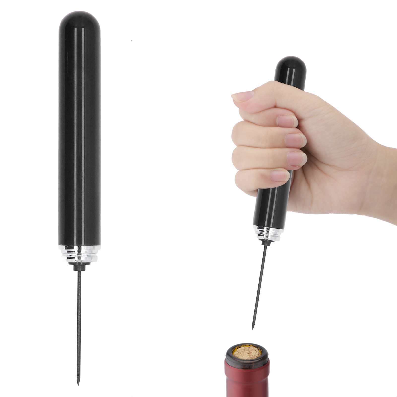 Pneumatischer Nadelflaschenöffner, Stiftförmiger Flaschenöffner, Mini-tragbarer Flaschenöffner, Schwarz.