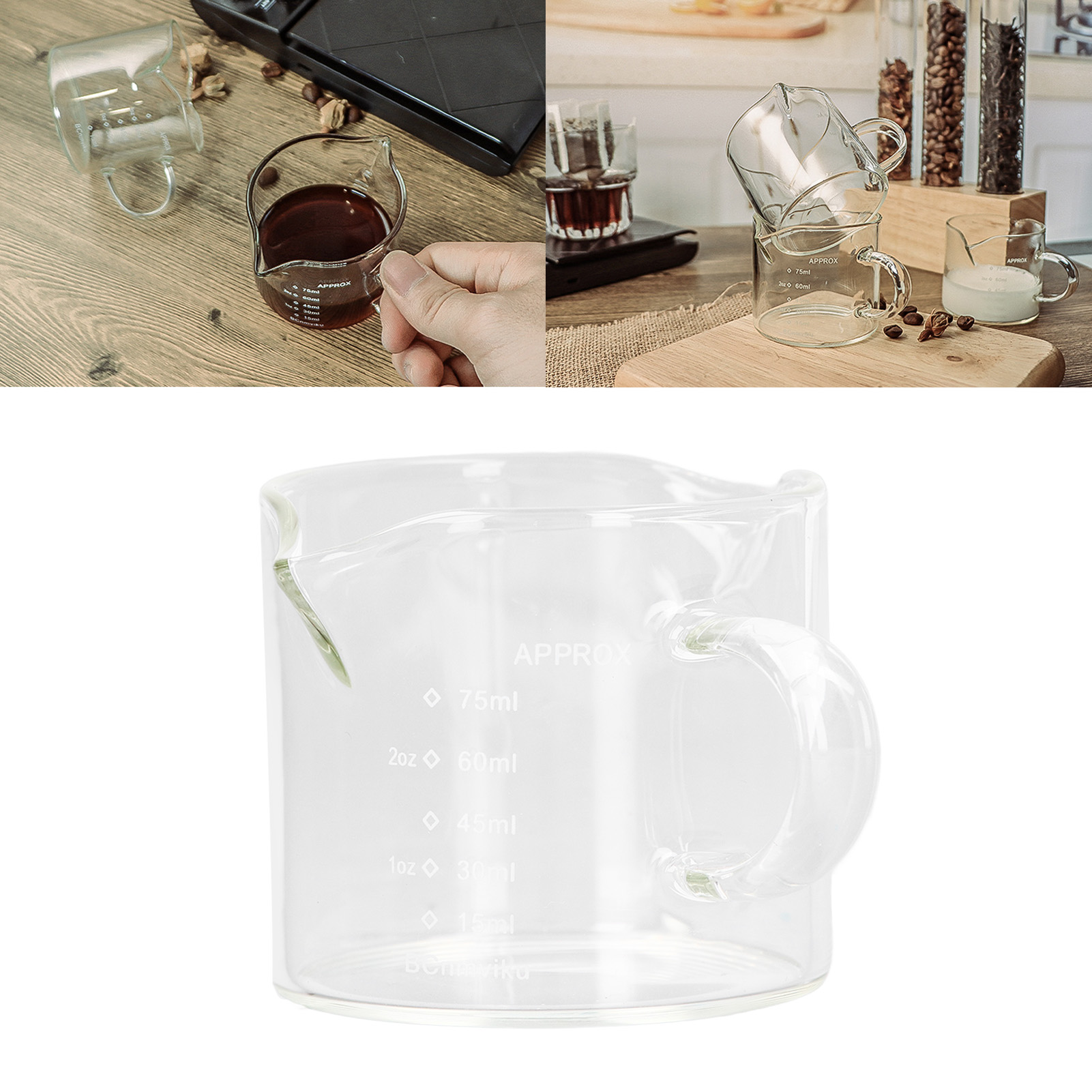 Espressotasse, Kleines Milchkännchen Aus Hochhitzebeständigem Borosilikatglas, Doppelauslauf Mit Griff, Messbecher, 75 Ml.