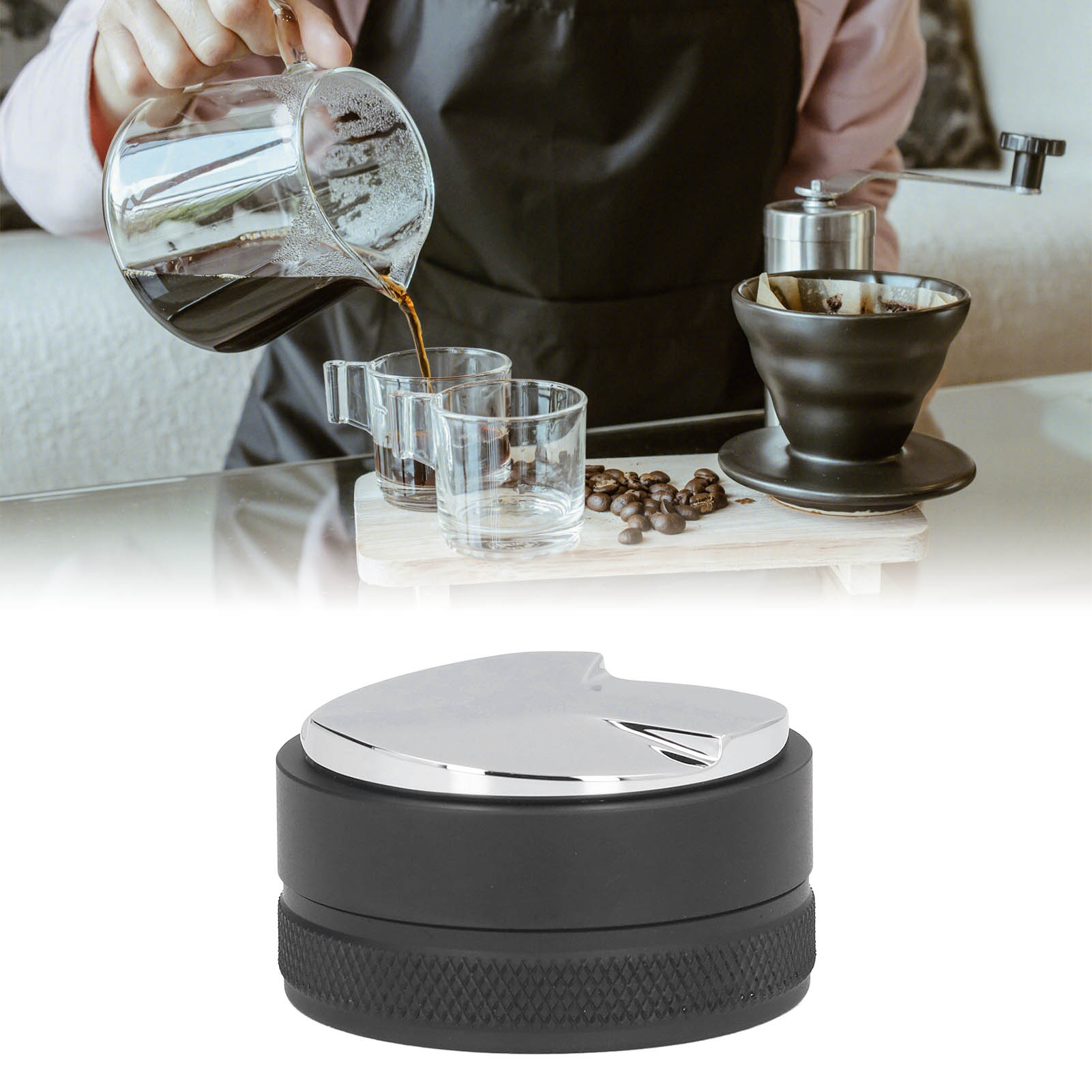 Dreiflügeliger Sockel – Kaffeetamper Aus Schwarzem Edelstahl Mit Verstellbarer Höhe (51 Mm)