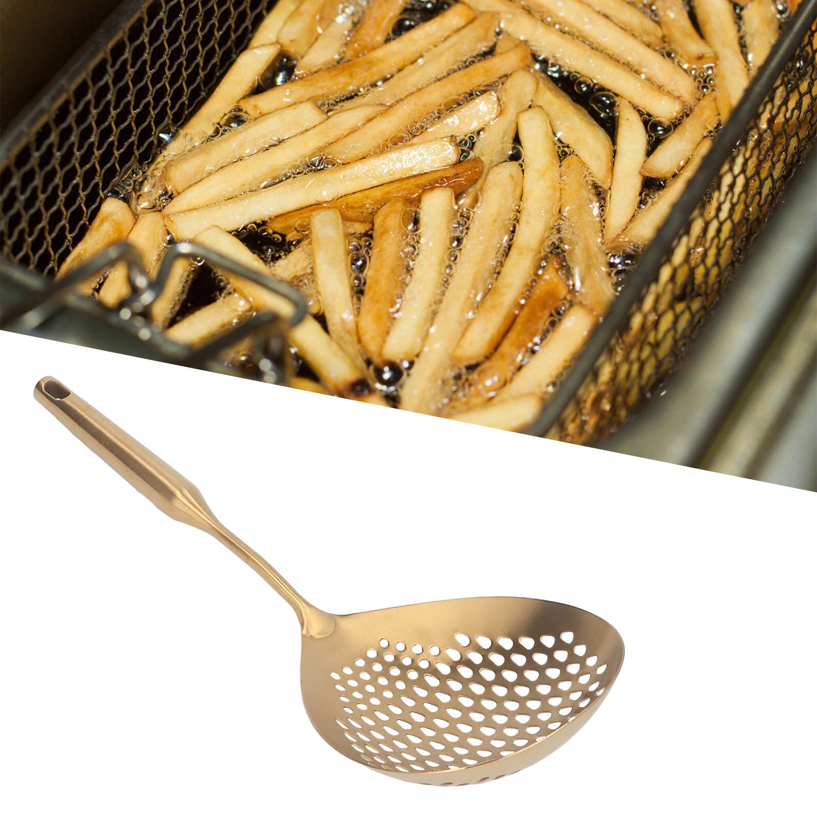 Schaumlöffel Aus Lebensmittelechtem Edelstahl 304, Langer Griff, Großer Schaumlöffel Für Die Küche, Goldfarben