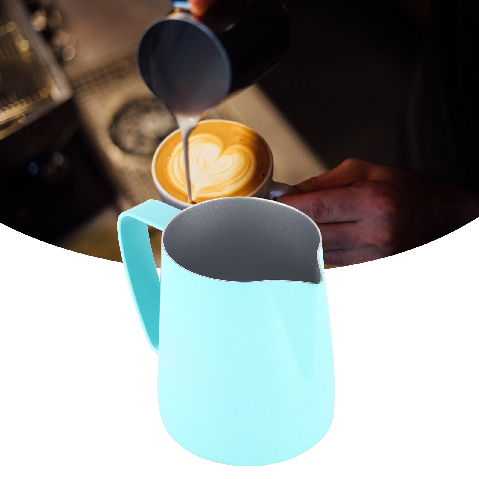 Milchkännchen Aus Edelstahl Mit Spitzem Ausgießer Zum Aufschäumen Von Kaffee, Ideal Für Zuhause Und Cafés, Mintgrün, 600 Ml