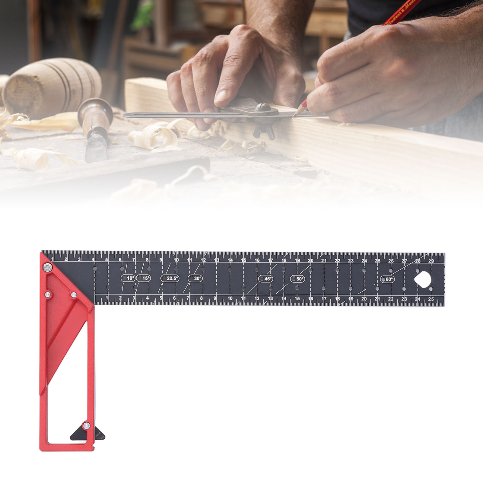 Rechtwinkliger Lineal Für Die Holzbearbeitung, Mehrwinkel-markierungslineal 45°, 30°, 90°, Hochpräzises Universallineal Aus 3 Mm Dicker Aluminiumlegierung, 30 Cm Lang.