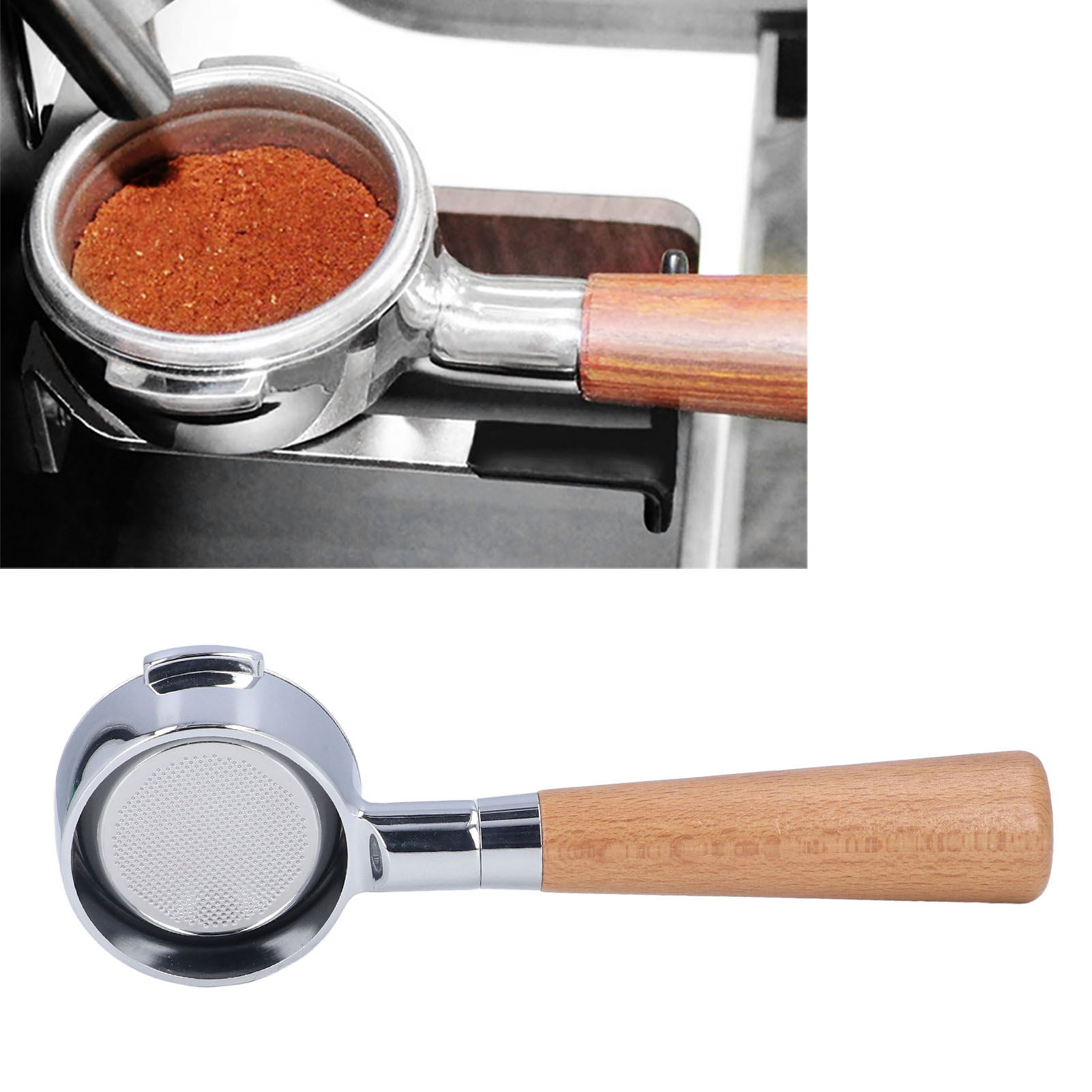 Italienisch-amerikanische Kaffeemaschine Für Den Hausgebrauch, Bodenloser Griff, Edelstahlgriff, Doppelgriff, 58 Buchenholz B.