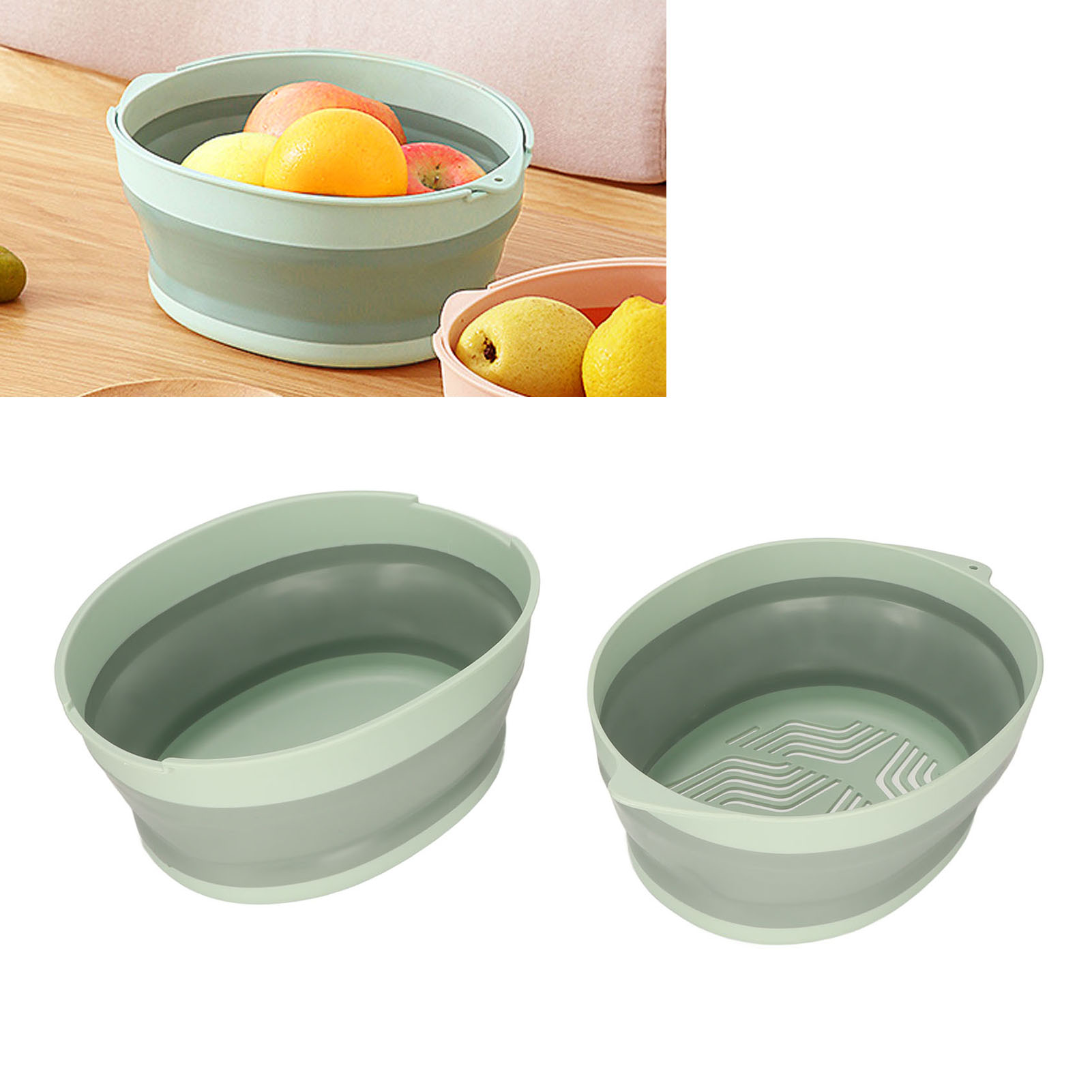 Doppellagiges, Faltbares Und Tragbares Sieb Für Obst Und Gemüse, Ideal Zum Kochen, Reisen Und Für Outdoor-aktivitäten. Grün, Klein.