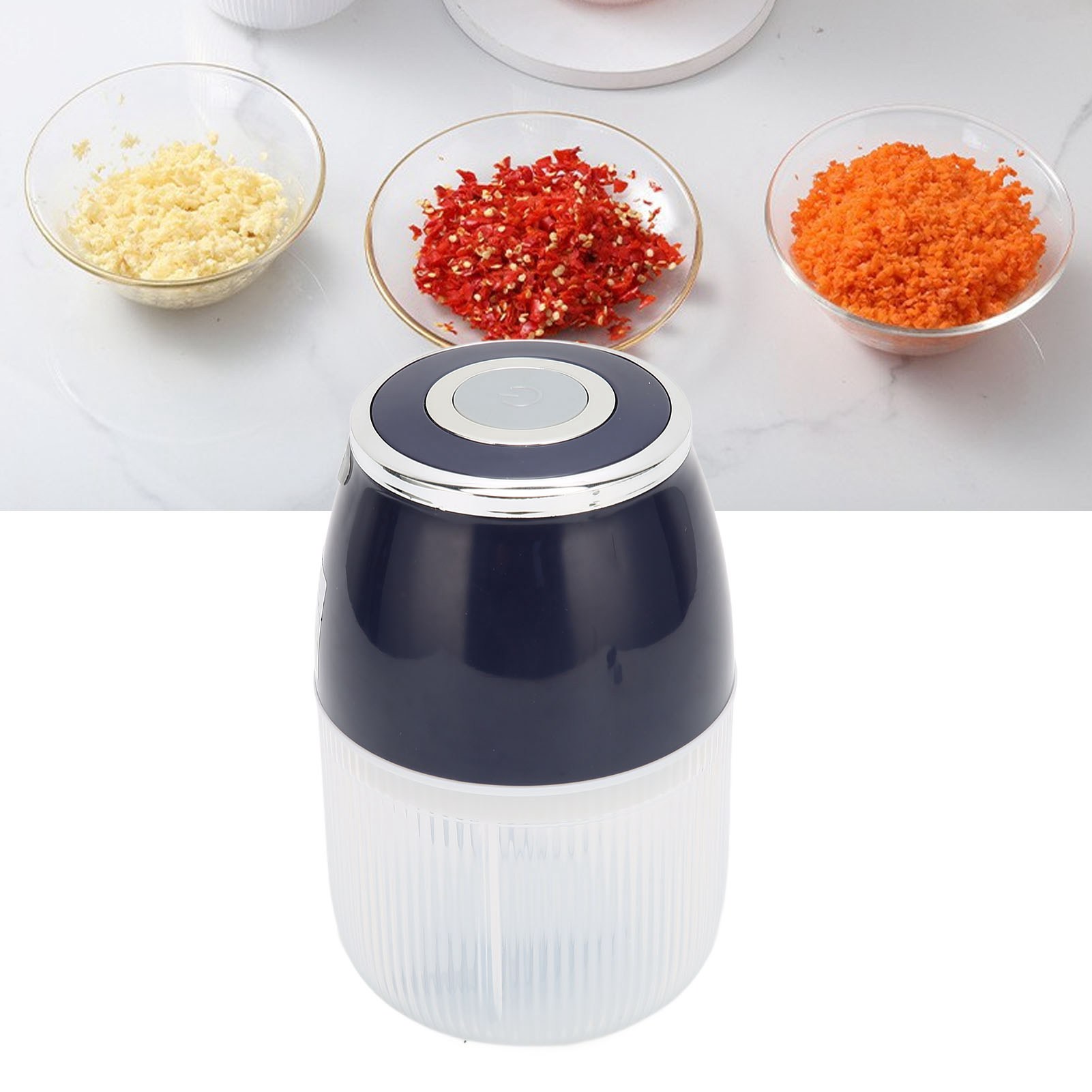 Elektrischer Miniatur-knoblauch-/fleischzerkleinerer Mit 3 Klingen, Multifunktionale Küchenmaschine, Knoblauchzerkleinerer Für Babynahrung, Dunkelblau Mit Silberbeschichtung.