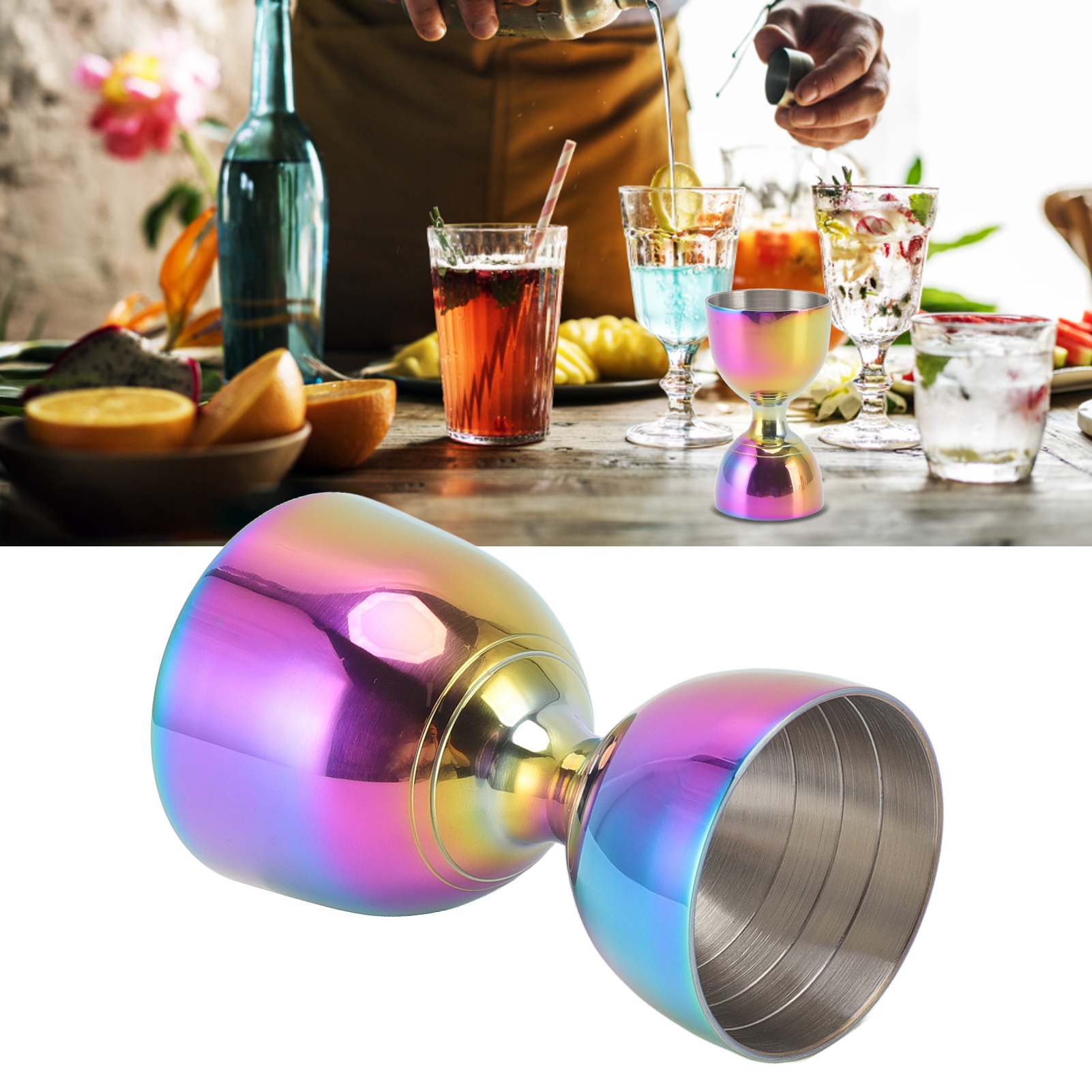 Messbecher Aus Edelstahl, Indischer Stil, Weinausgießer, 30/60 Ml, Farbig.