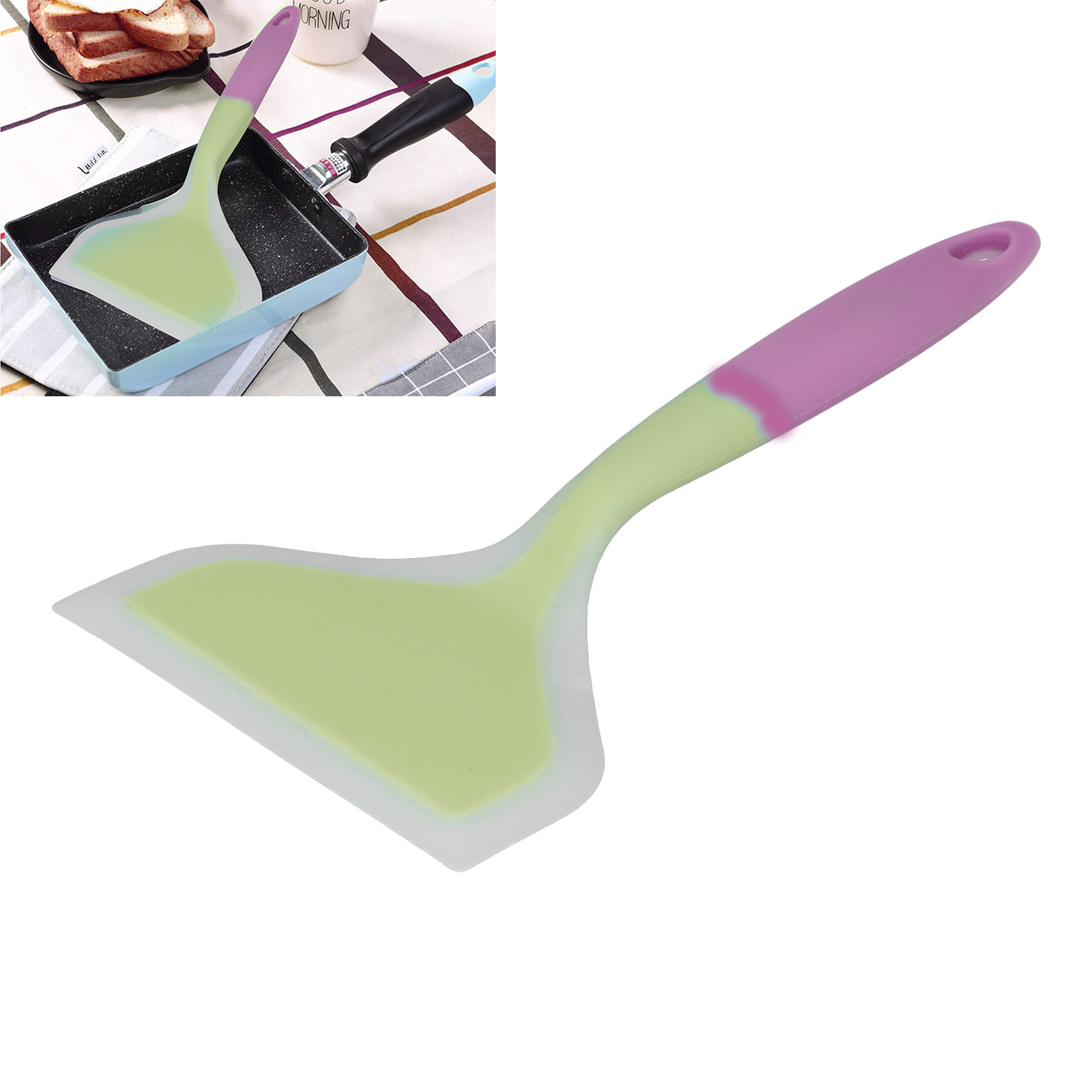 Zweifarbiger, Transparenter Silikon-küchenspatel Mit Breiter Öffnung Zum Pfannkuchenbacken Und Braten, Ideal Für Die Heimische Küche (grüner Spatelkopf).