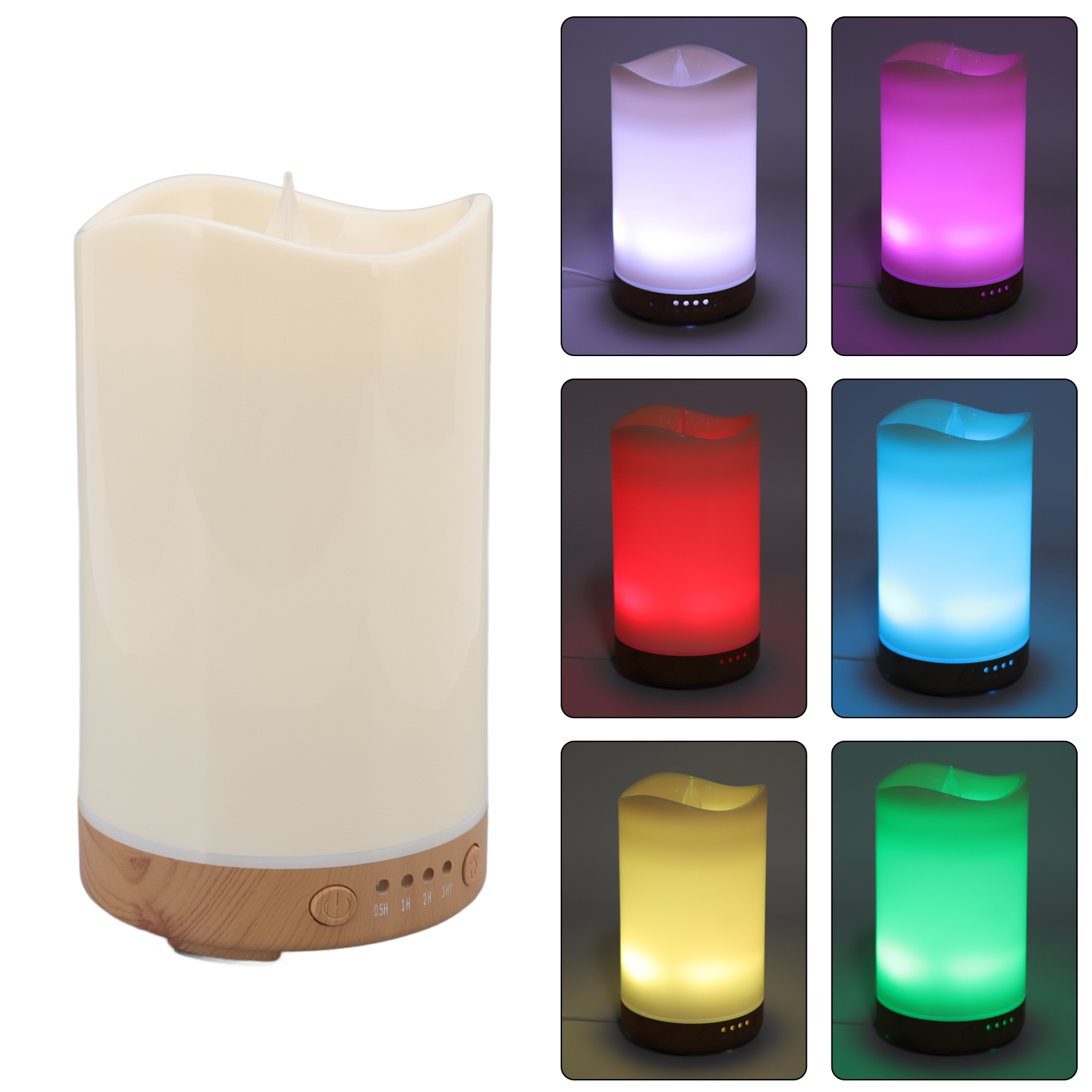 130-ml-luftbefeuchter, Aromatherapie-diffusor, Kerzenform, Helle Holzoptik Mit Flammenlampe, 100–240 V, Ideal Für Partys Und Als Geschenk (europäischer Stecker).