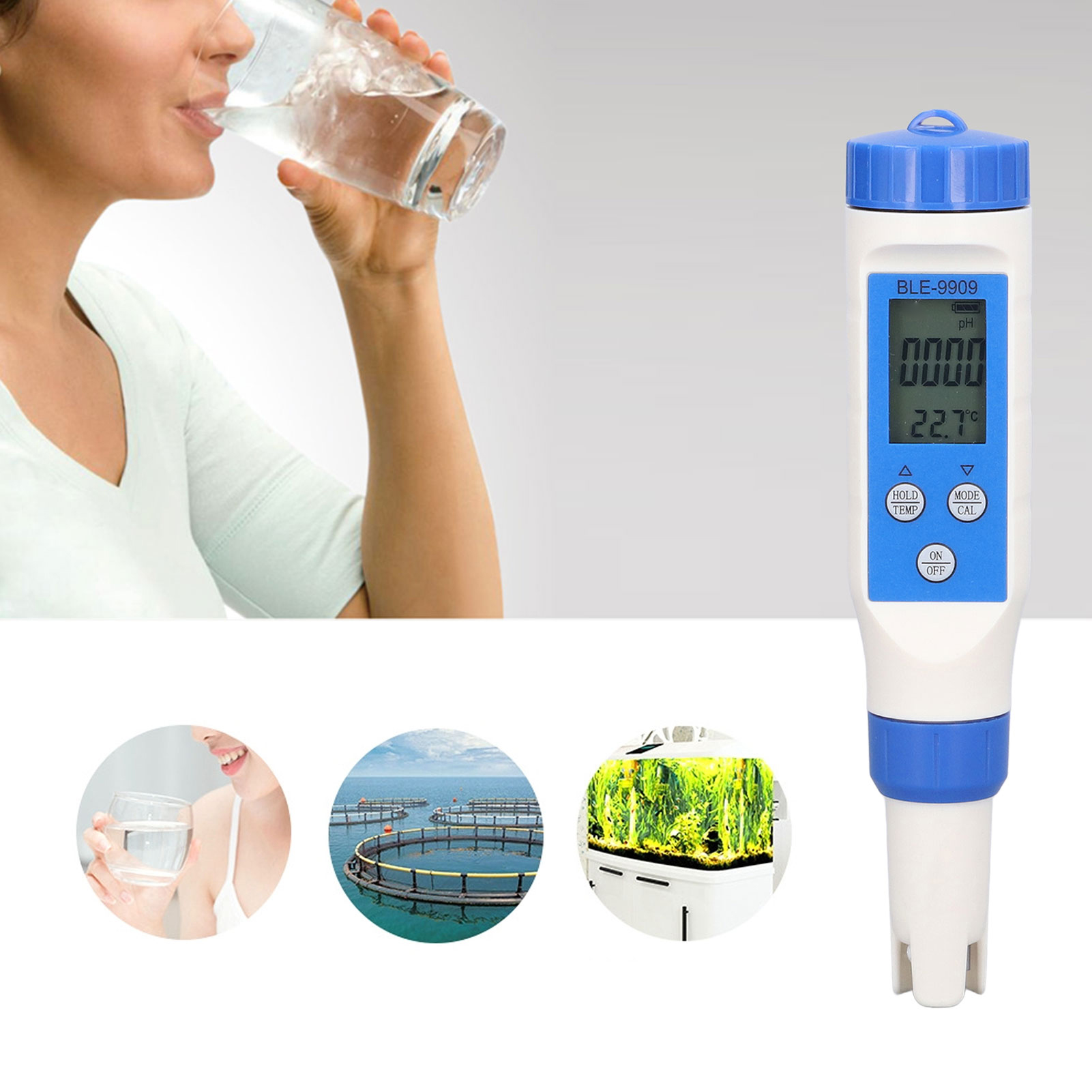Ble-9909 Smart Bluetooth-version Mit Hintergrundbeleuchtung, 5-in-1 Wasserqualitätstester (misst Ph/tds/ec/salzgehalt/temperatur, Leitfähigkeit)
