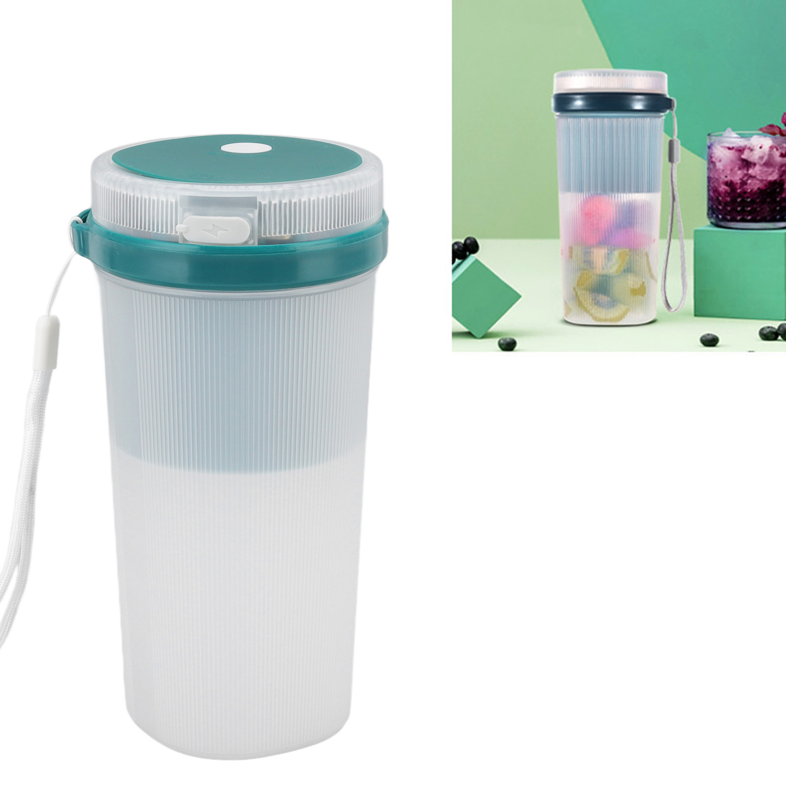Tragbare Mini-zitruspresse/saftbecher, Wiederaufladbar Für Den Heimgebrauch, Premium-design Aus Smaragdgrünem Edelstahl Mit Sechs Klingen + Sicherheitsverriegelung + Auslaufschutz + Leuchtend Blauer S
