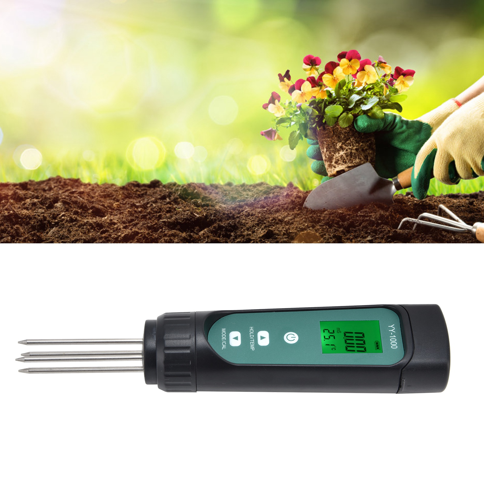 Integriertes 4-pin-bodenmessgerät (ec + Temperatur + Luftfeuchtigkeit) Für Den Garten (hintergrundbeleuchtetes Yy-1000)
