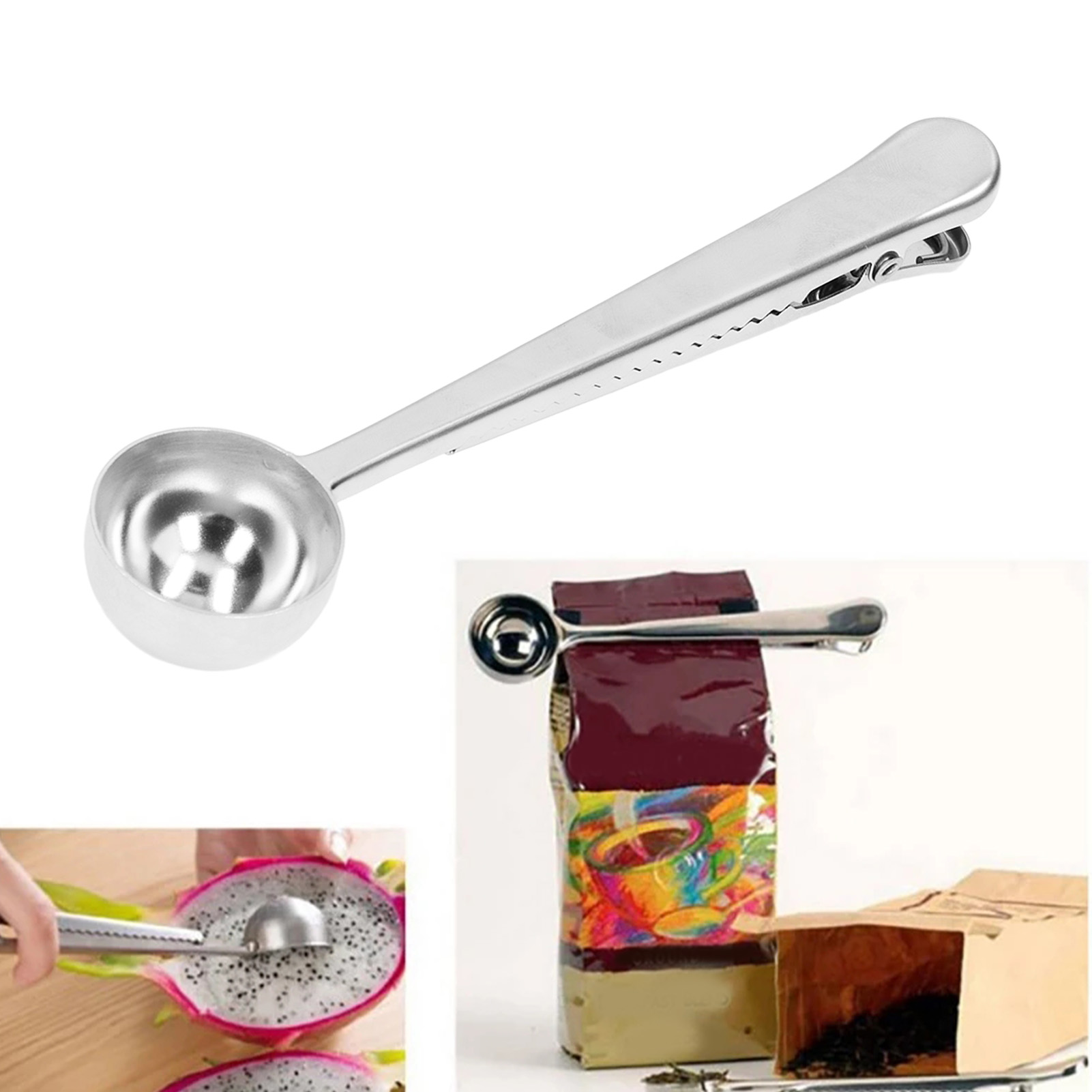 Kaffeemesslöffel Aus Edelstahl Mit Clip, Multifunktionaler Verriegelungsclip, Kreatives Küchenutensil, Teelöffel