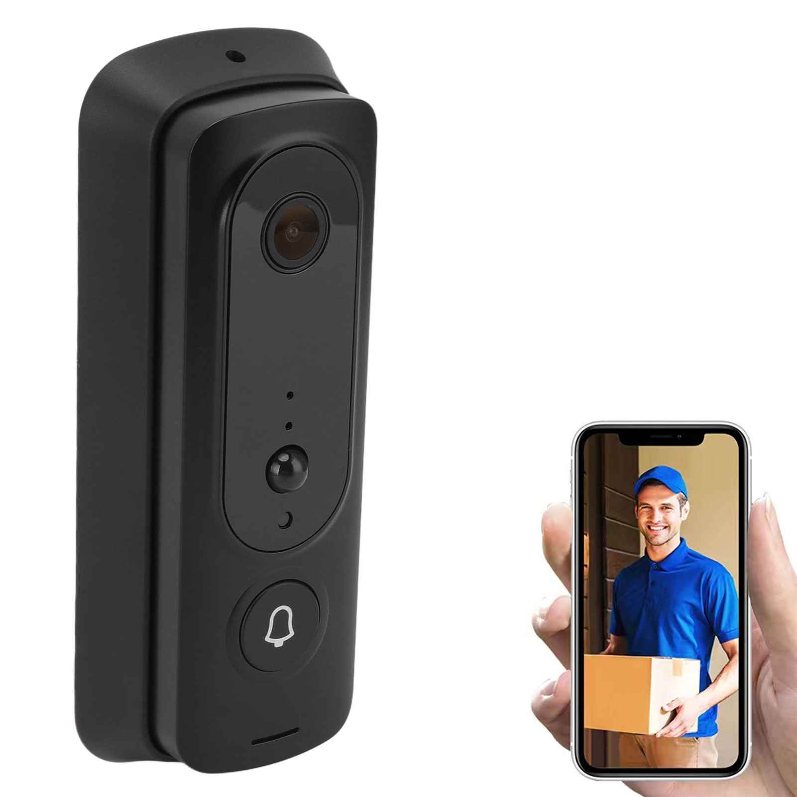 Neue H2 Mini Low Power Wifi Kabellose Video-türklingel 720p (schwarz)
