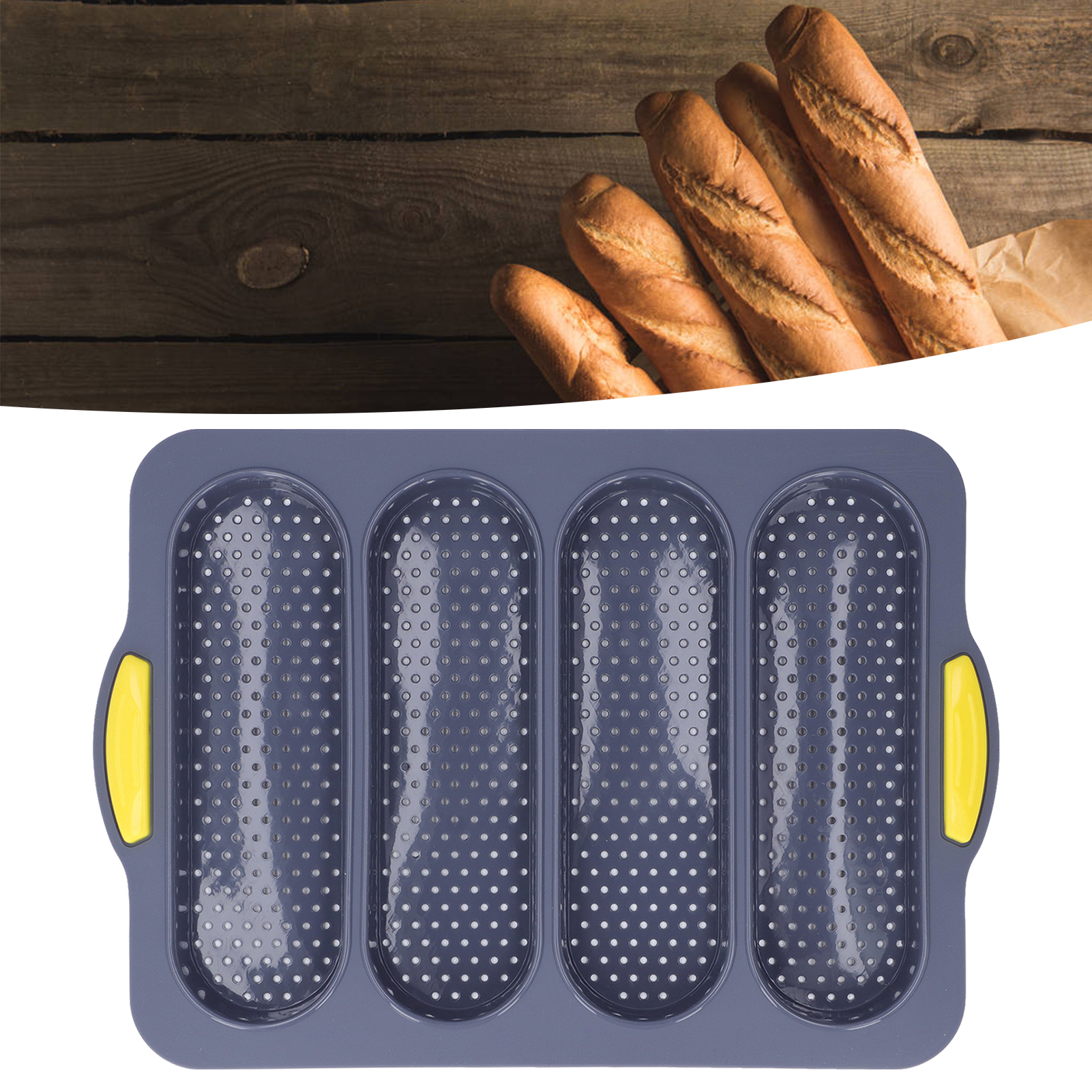 Baguetteform Mit 4 Rillen Aus Flexiblem Silikon Mit Glatter Oberfläche, Küchenutensil, Hellgrau