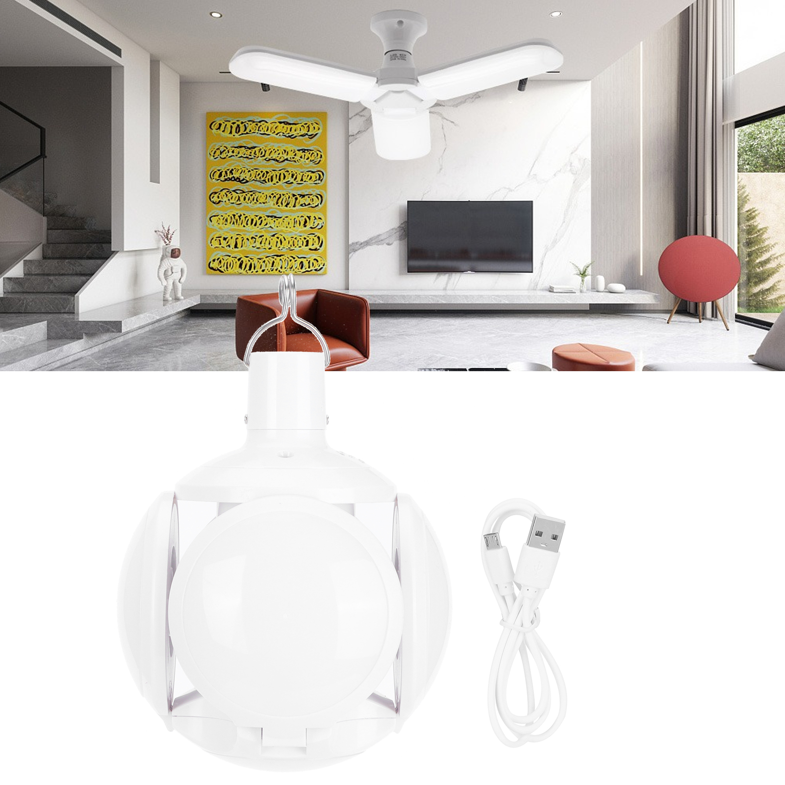 Wiederaufladbare Led-lampe Mit Gleichstromanschluss, Faltbar, Weitbereichsspannungsbereich, Ideal Für Die Beleuchtung Von Haus Oder Garage. Perfekt Für Den Einsatz Beim Fußball.