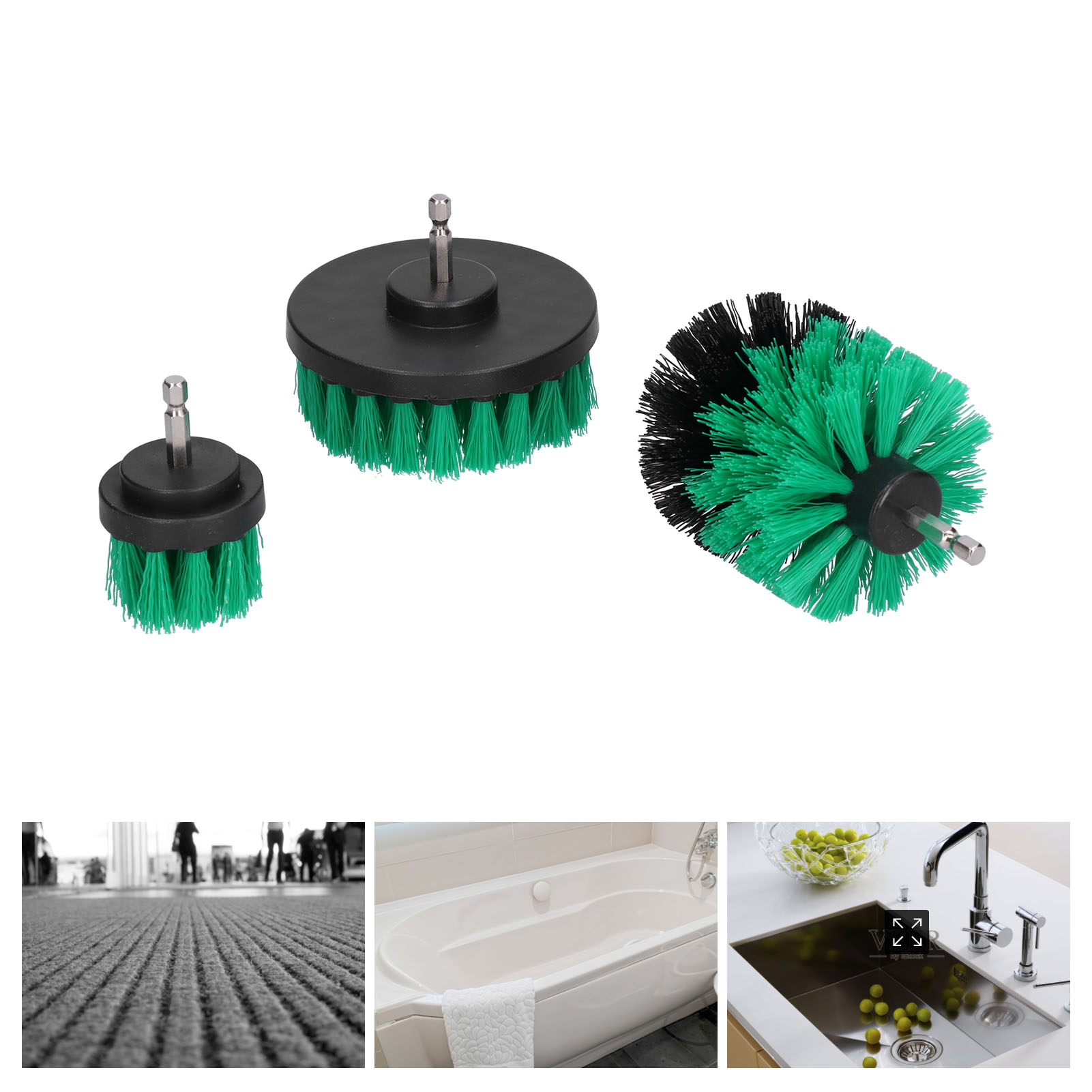 Set Mit 3 Elektrischen Bohrmaschinen-reinigungsbürsten, Ideal Zur Reinigung Von Möbeln, Teppichen Und Küchen.