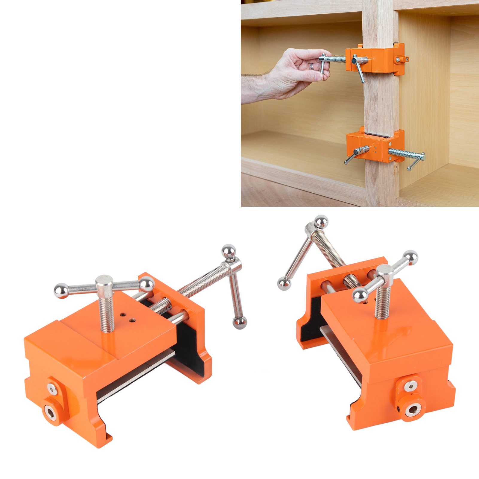 Set Aus 2 Professionellen Metallklemmen Für Möbel, Mit Inbusschlüssel, Für Vitrinen (orange).