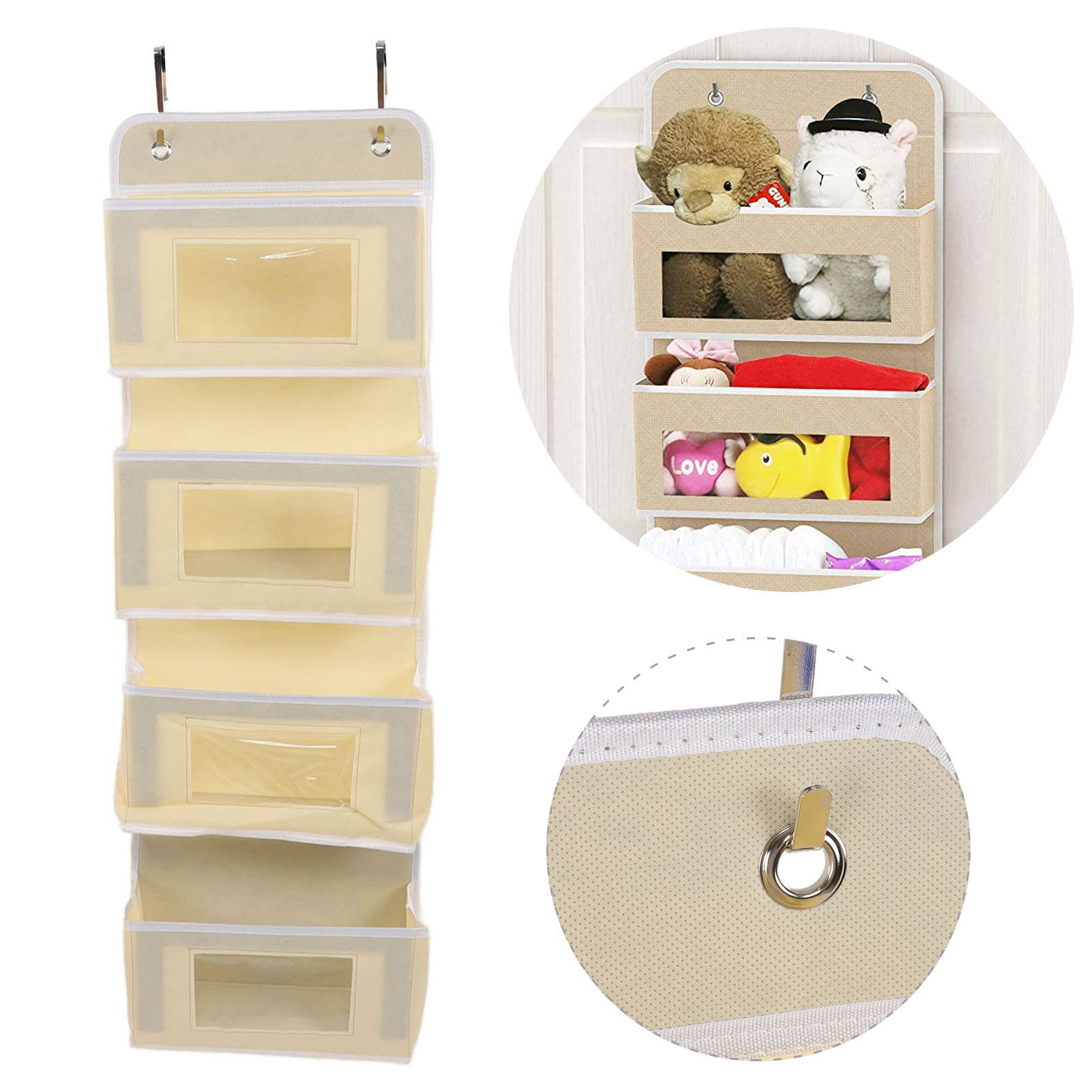 Mehrlagiger Hänge-kleiderschrankorganizer, Hohe Tragkraft, Aus Vliesstoff, Zum Aufhängen An Der Tür, Mit 2 Haken, Khakifarben, 4 Fächer