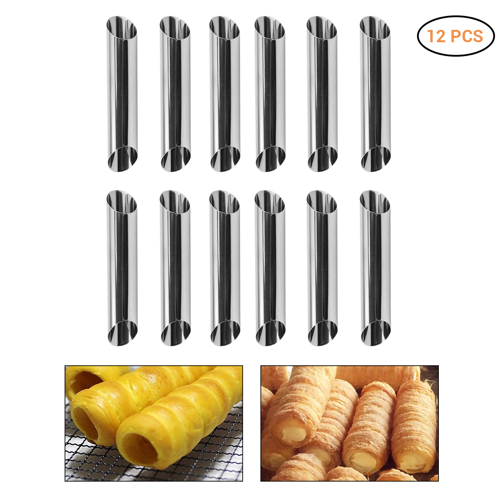 Croissant-röhrchen Aus Edelstahl, Großes, Aufschraubbares Backwerkzeug Im Dänischen Stil (12 Stück Zusammen Verpackt)