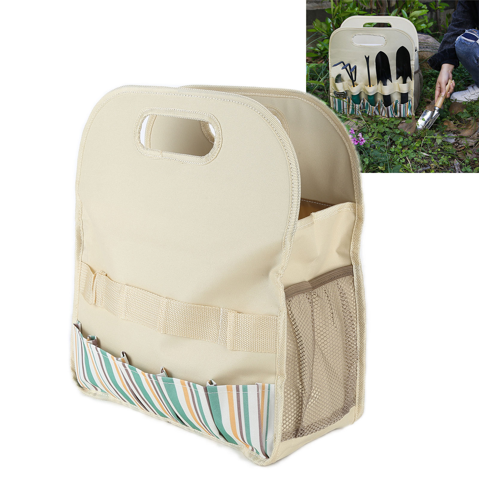 Werkzeugtasche Mit Großem Fassungsvermögen, Khaki-gestreift, Tragbar, Sortiert, Für Garten-, Haushalts- Und Holzbearbeitungswerkzeuge