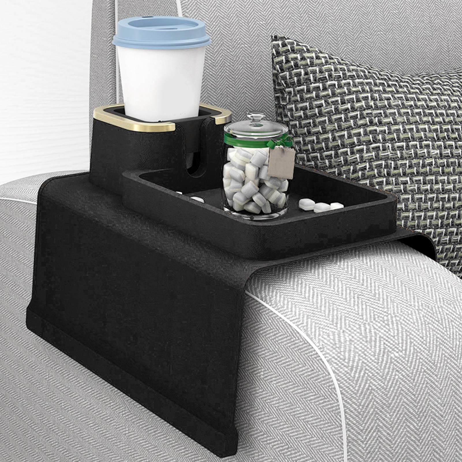 Silikon-untersetzer/becherhalter Für Sofa, Passendes Accessoire Für Sofamöbel, Schwarz.