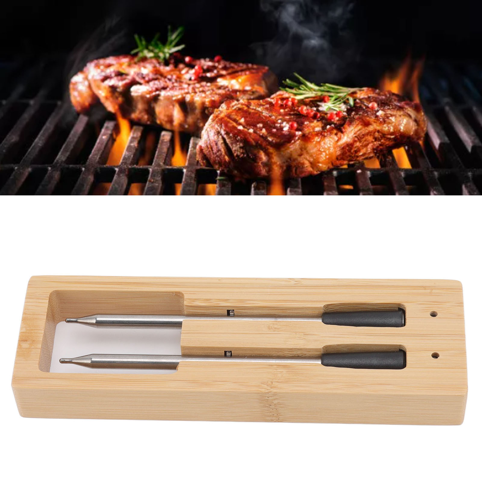 Kabelloses Bluetooth-grillthermometer Mit Zwei Sonden, Küchenthermometer, Fleischthermometer, Usb-betrieben