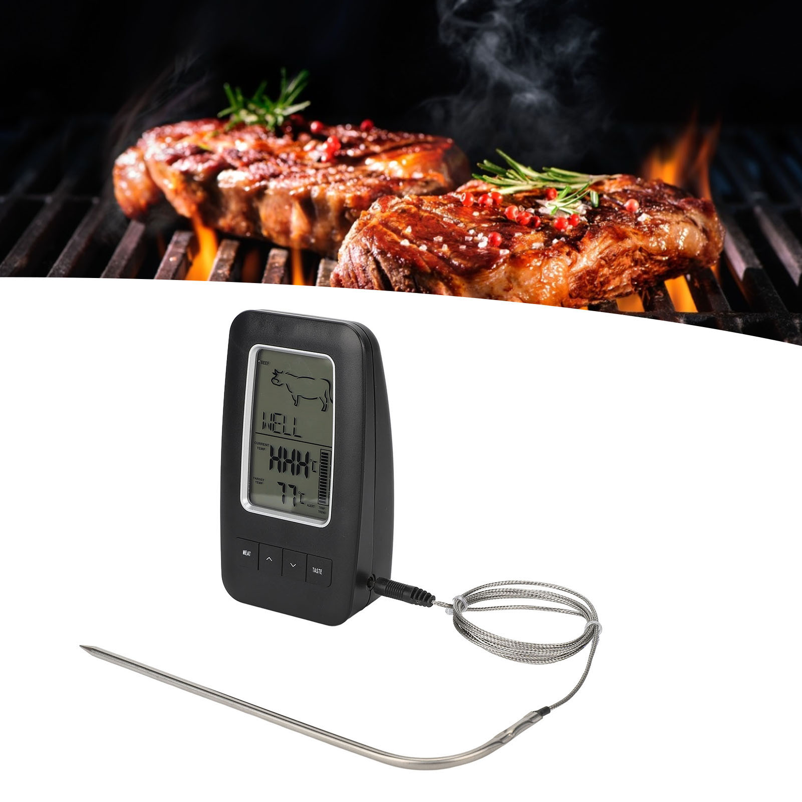 Kabelloses Grillthermometer Mit Fernbedienung, Zur Wandmontage, Mit Sonde, Küchenthermometer