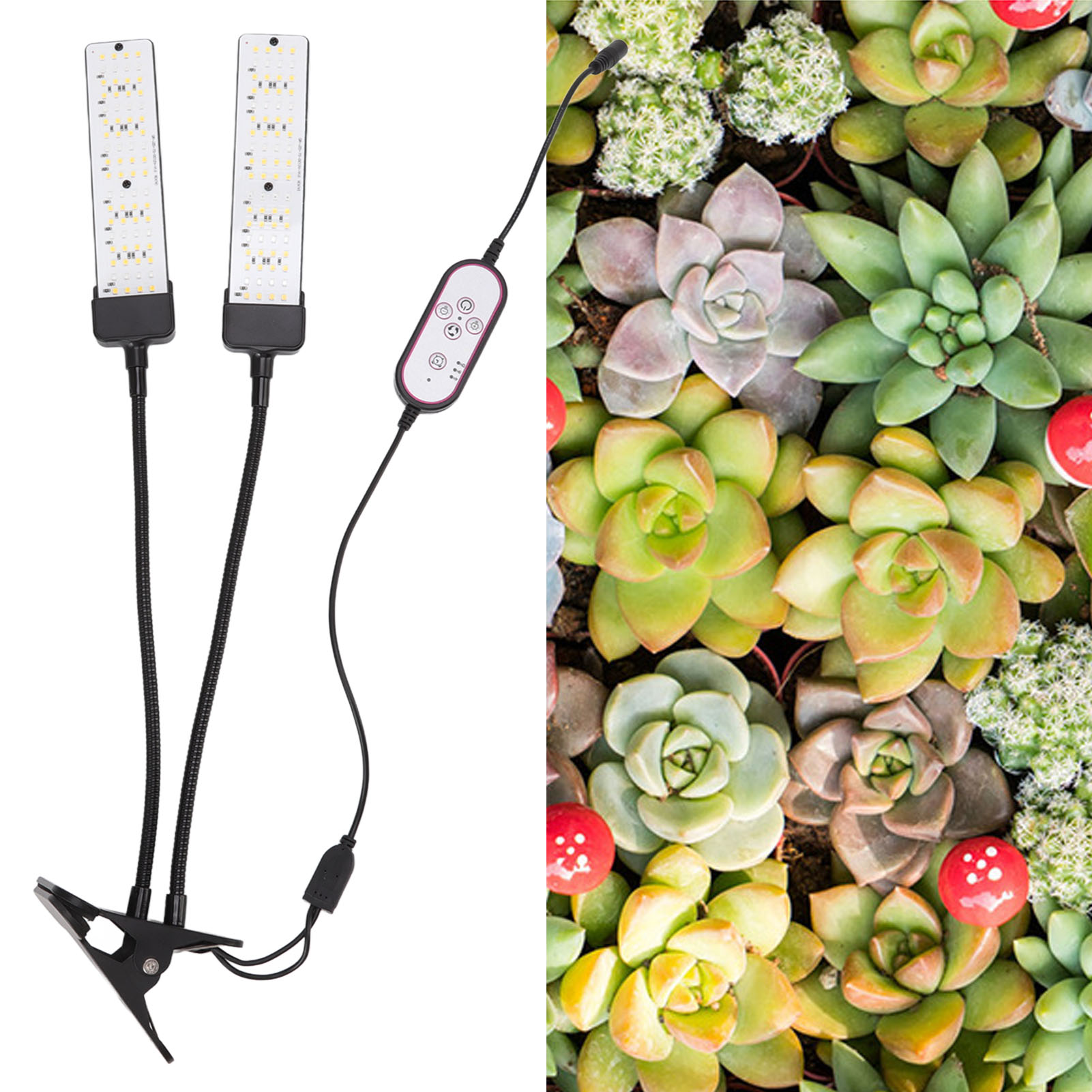Doppelköpfige, Vollspektrale, Ansteckbare Pflanzenlampe Mit Sonnenschutz Für Den Gemüseanbau In Innenräumen, Zeitschaltuhr, 100–240 V Eu-stecker