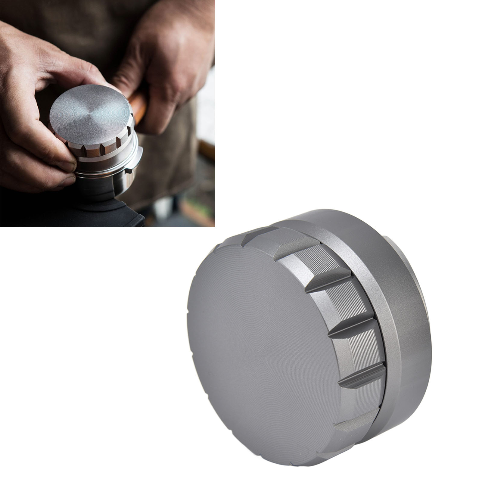 53-mm-flachkopf-kaffeetamper, Verstellbarer Kaffeetamper, Silber