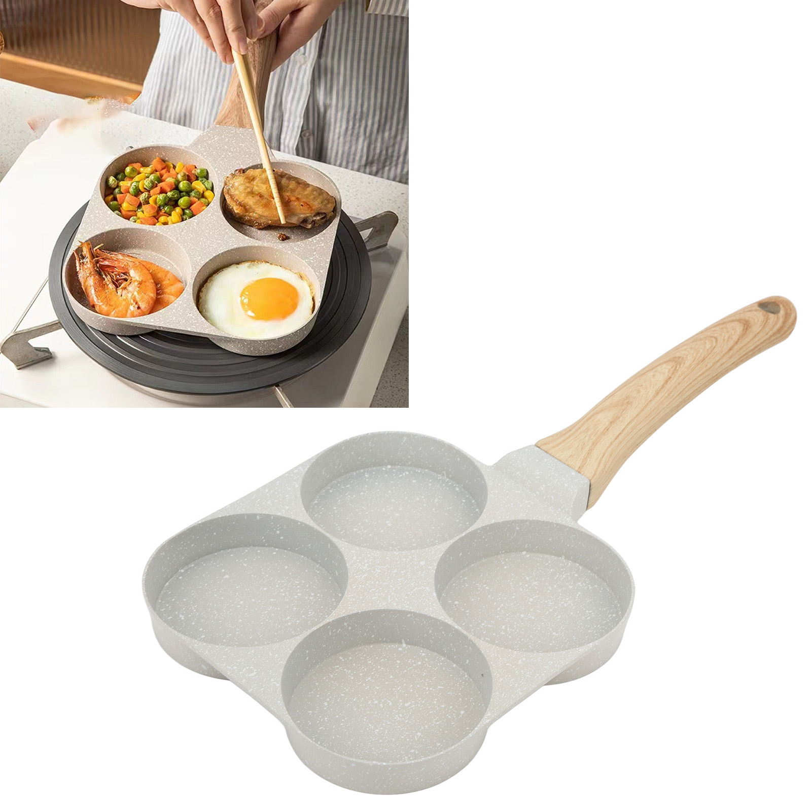 Antihaftbeschichtete 4-loch-pfanne Für Eier Und Hamburger, Mini-omelettpfanne (4 Tassen) Mit Griff, Geeignet Für Alle Gängigen Induktionskochfelder Mit Flachem Boden.