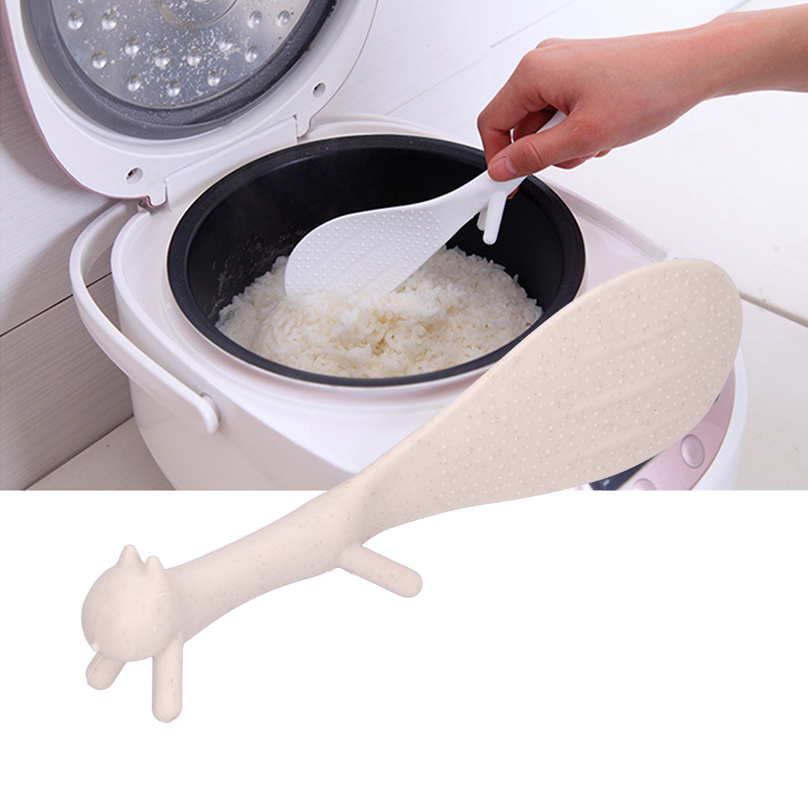 Niedlicher, Eichhörnchenförmiger Reislöffel, Antihaftbeschichtet, Zum Kochen (beige)