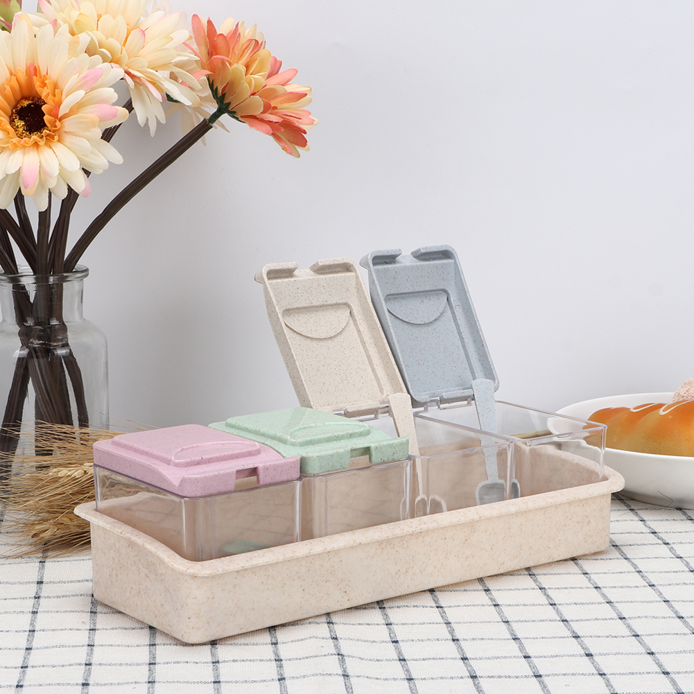 Gewürzbox Mit Vier Fächern Für Pfeffer Und Salz, Mit Integriertem Löffel, Ideal Für Die Küche.
