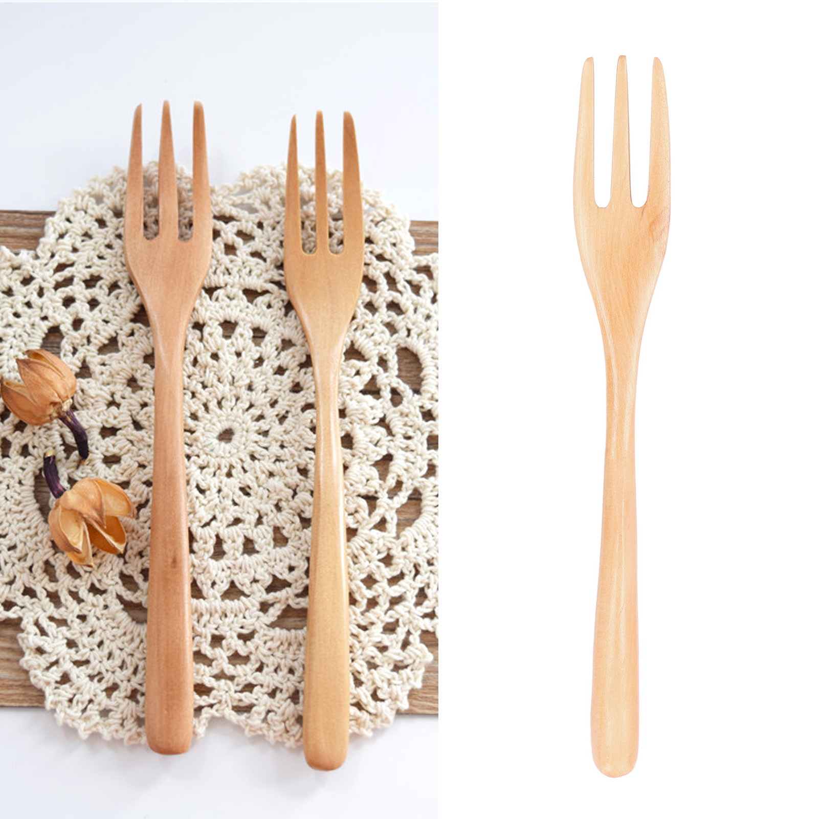 Dreizinkige Basilikumgabel, Haushalts-obstgabel, Japanische Salatgabel Aus Massivholz