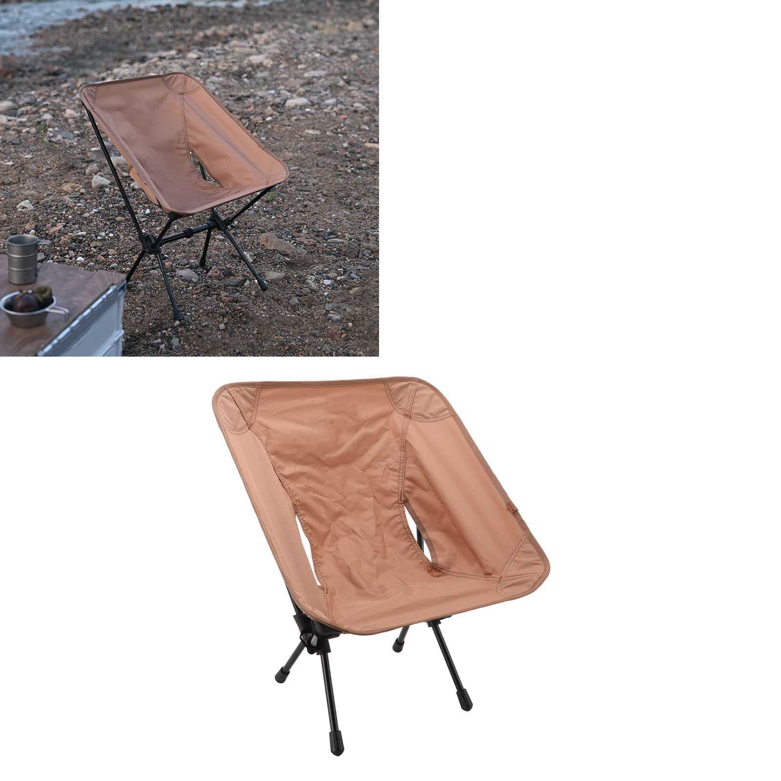 Tragbarer, Faltbarer Mondstuhl Für Den Außenbereich, Leicht Und Ideal Für Camping, Strand, Angeln Und Freizeit. Sandfarben.