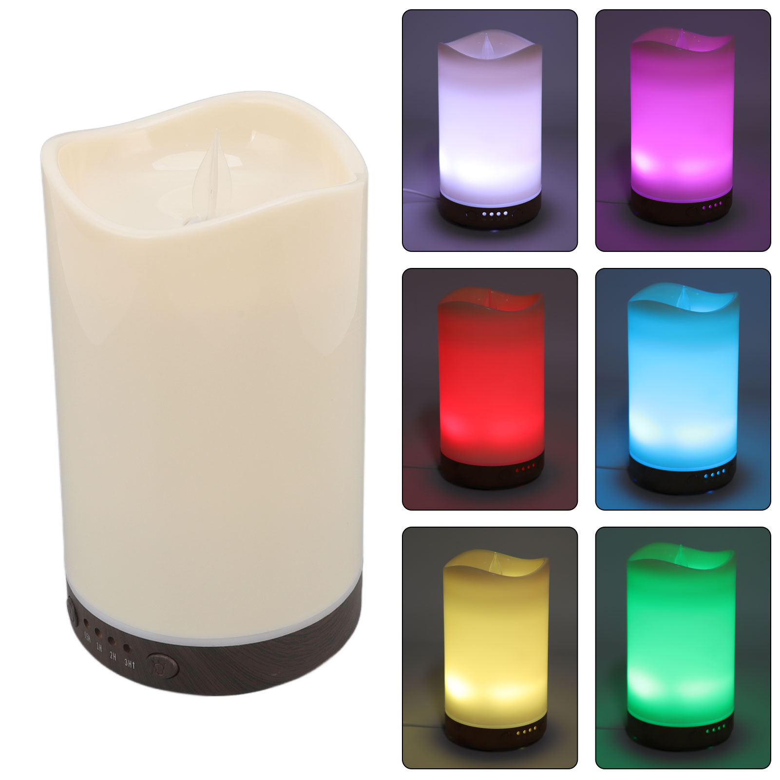 Ätherisches Öl-diffusor In Form Einer Sprühkerze Mit Farbigem Licht Und Holzmaserung. Kompatibel Mit 100–240-v-eu-steckern.