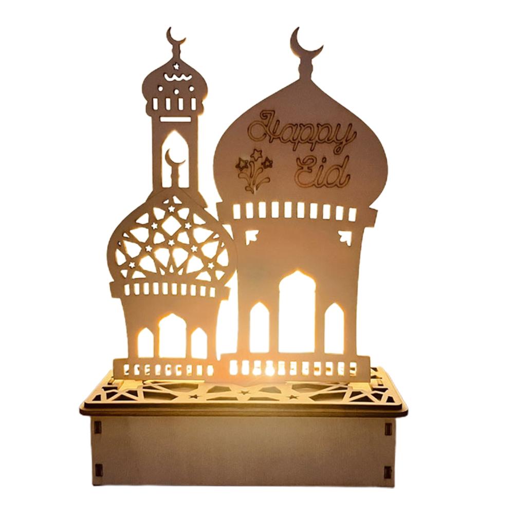 1 Stück Diy-holzmond-dekoration Für Eid Al-fitr, Led-ramadan-dekoration, Geschenkornament, Palast, Freudig, Rechte Seite.