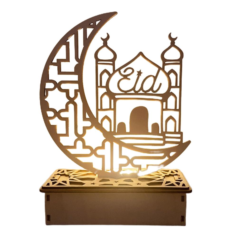 Selbstgemachte, Mit Leds Beleuchtete Monddekoration Aus Holz, Perfekt Für Ramadan Oder Eid. „mondpalast“-holzdekoration, Ideal Als Geschenk Oder Für Die Eid-feierlichkeiten.