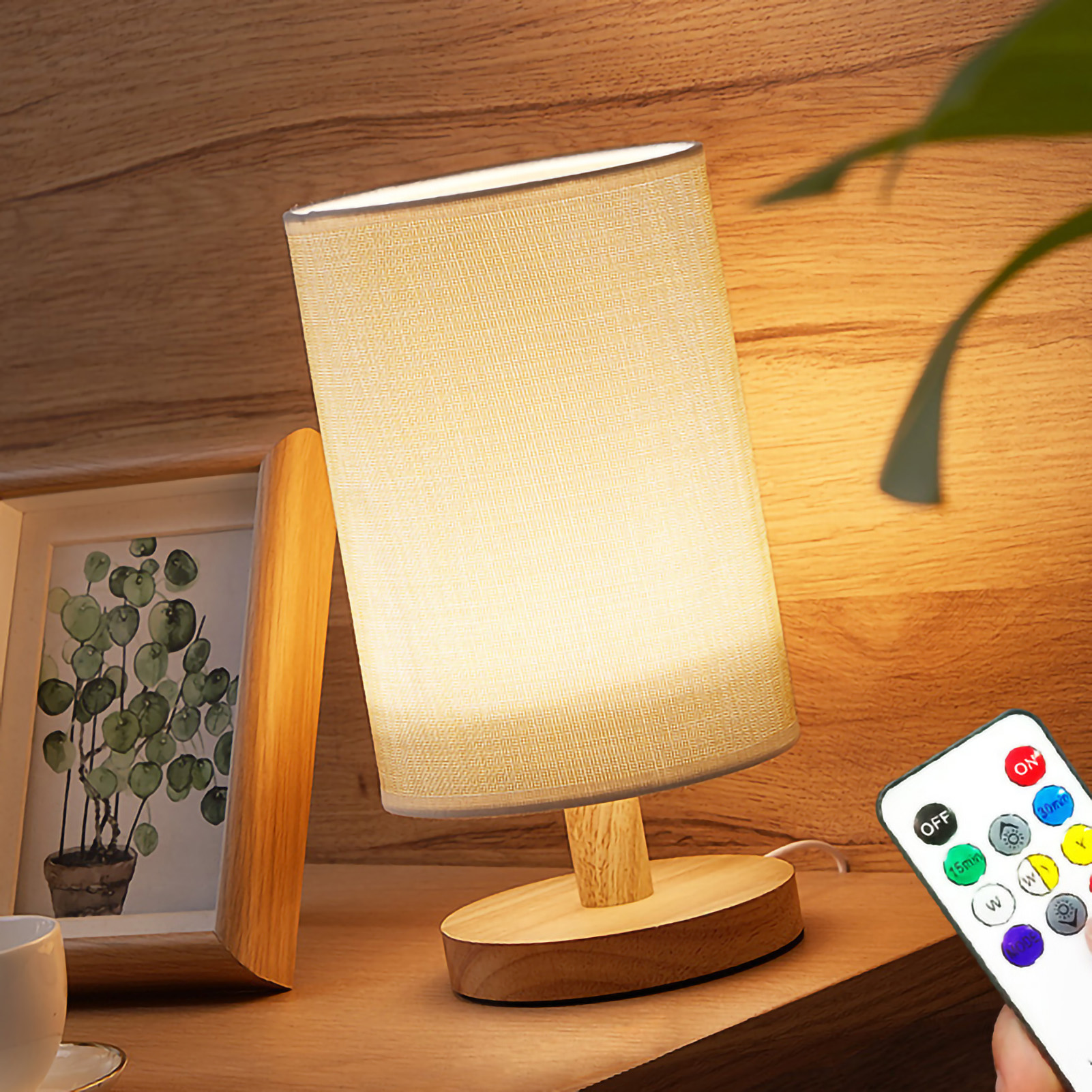 Minimalistische Nachttischlampe Im Modernen Nordischen Stil, Aus Holz, Dimmbares Warmweißes Led-nachtlicht, Kleine Tischlampe Mit Fernbedienung, Beige.