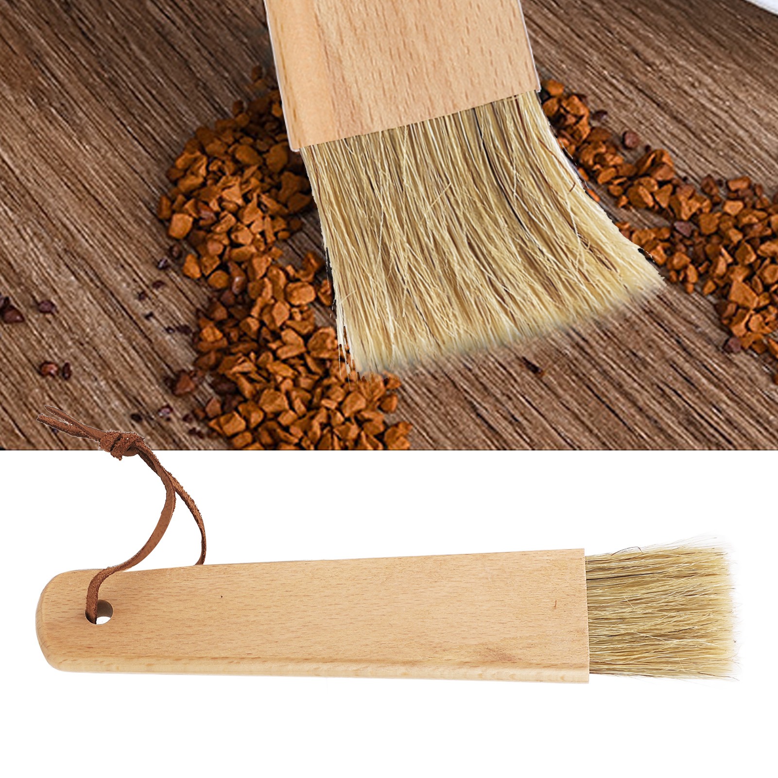 Reinigungsbürste Für Kaffeemühle, Wildschweinborstenbürste, Flacher Griff, Buchenholzgriff Und Wildschweinborsten