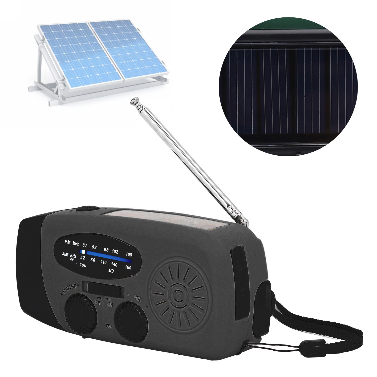 Handkurbel-solarradio, Multifunktionales Solarradio, Handkurbelbetriebene Generatorlampe Für Katastrophenschutz Und Notfallsituationen, Schwarzes Europäisches Design.