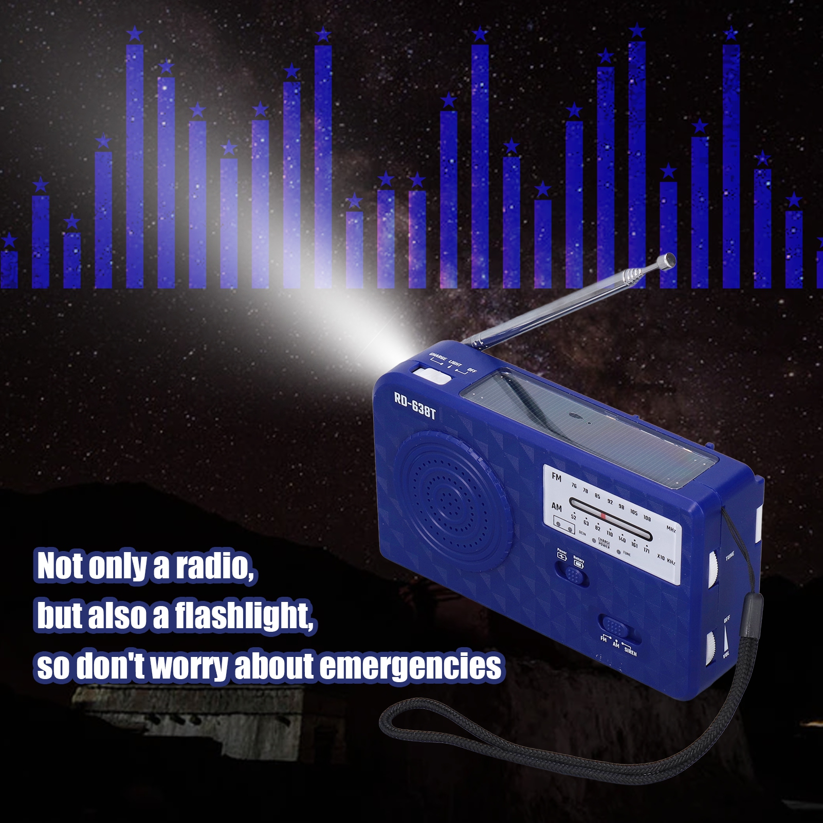 Multifunktionale Radio-taschenlampe, Handkurbel-solarradio, Notfall-taschenlampe, Usb-aufladbar, Blau