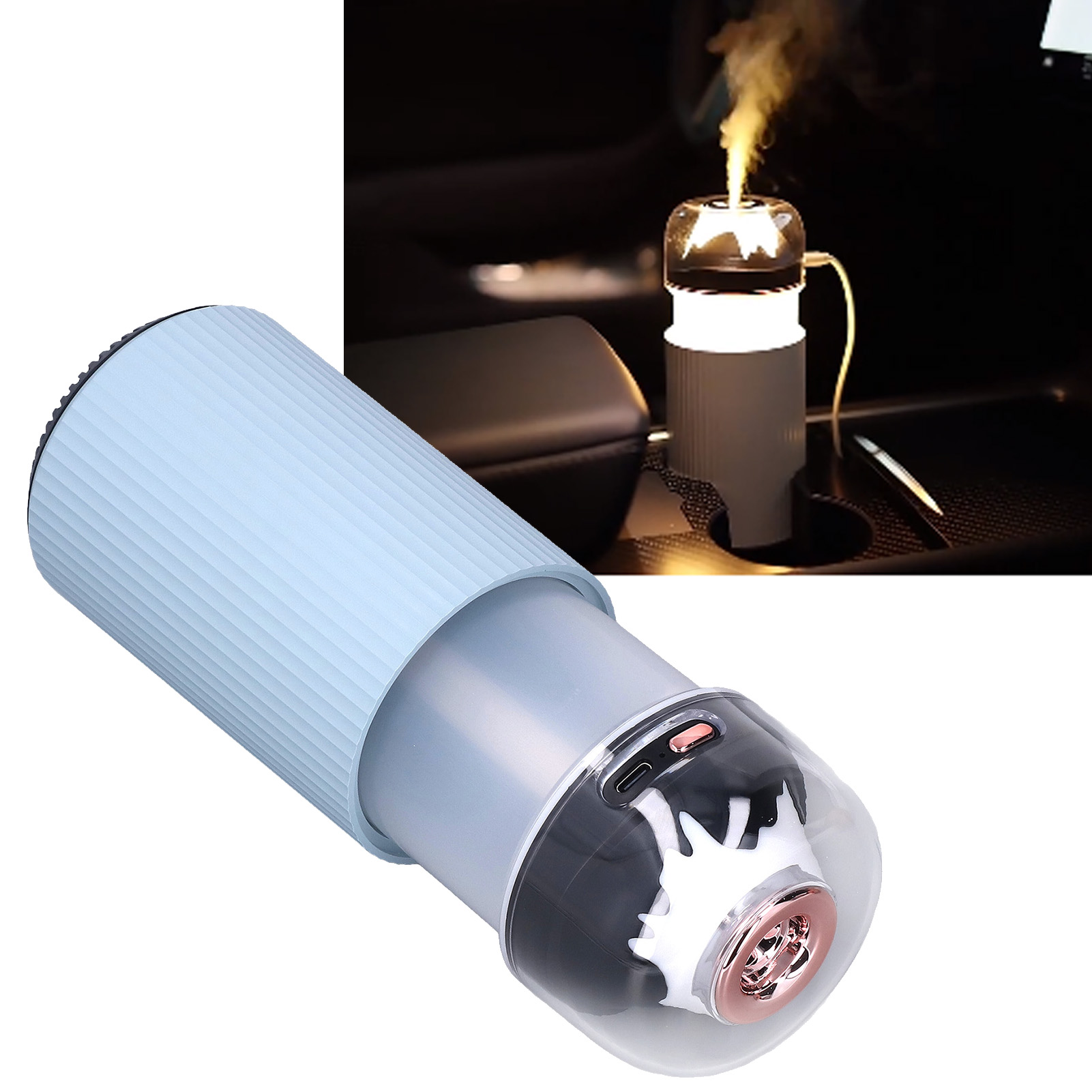 Kleiner Luftbefeuchter Mit Integriertem Nachtlicht, 300 Ml, Tragbarer 2-in-1-ventilator Mit Sprühnebelfunktion, Mini-usb-luftbefeuchter Für Auto Und Büro, 5 V, Blau