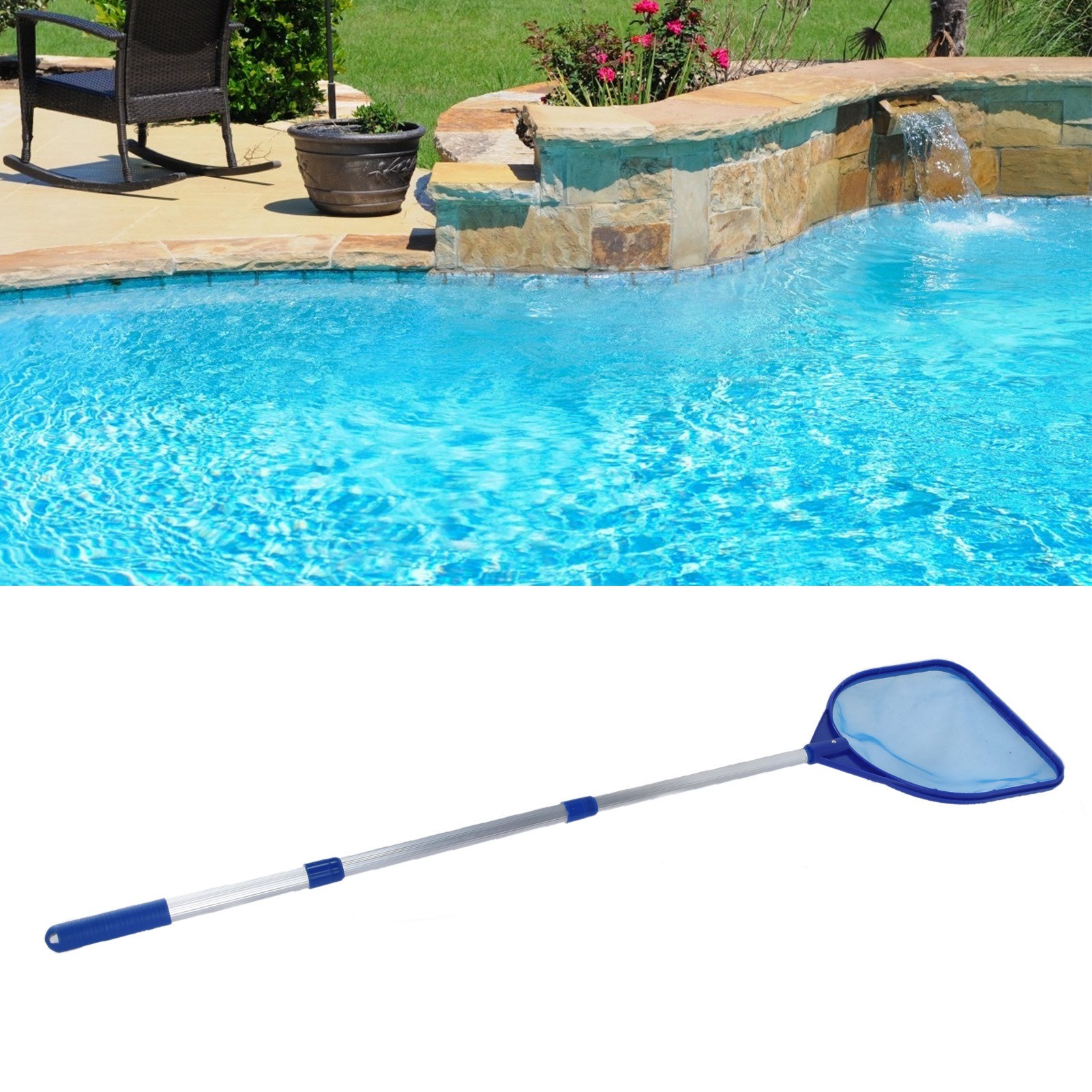 Dreiteiliger Teleskopierbarer Poolskimmer Kleiner Abnehmbarer Spitzer Skimmer Mit 3 Segmenten Zur Reinigung Von Poolblättern.