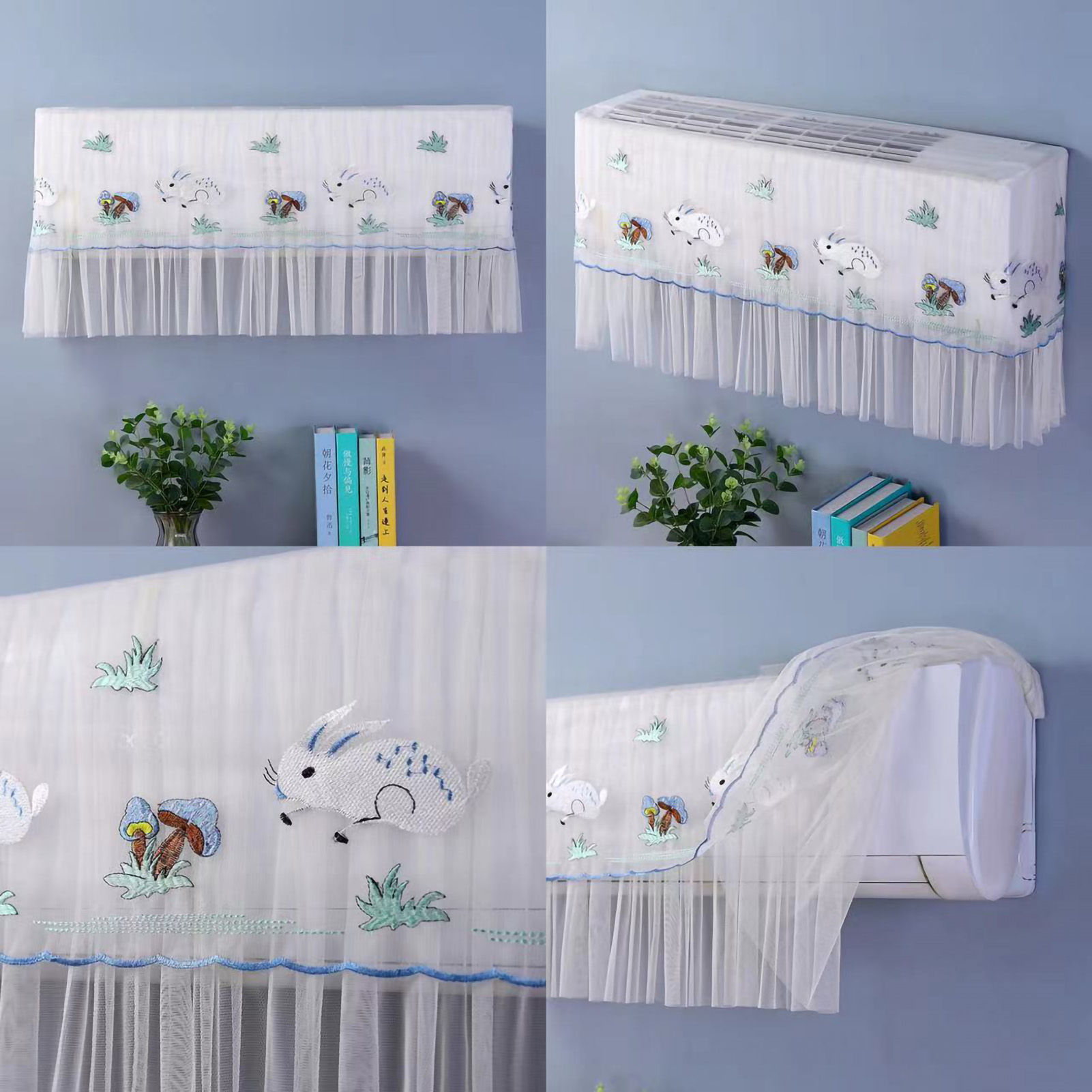 Wandmontierte Klimaanlagenabdeckung Für Gree Und Midea 1.5p Klimaanlagen, Geeignet Für Alle Jahreszeiten, Wandmontage, Blau, Pilzförmig, Hasenförmig, 1,5 Bis 2 Ps, Bis Zu 94 Cm.