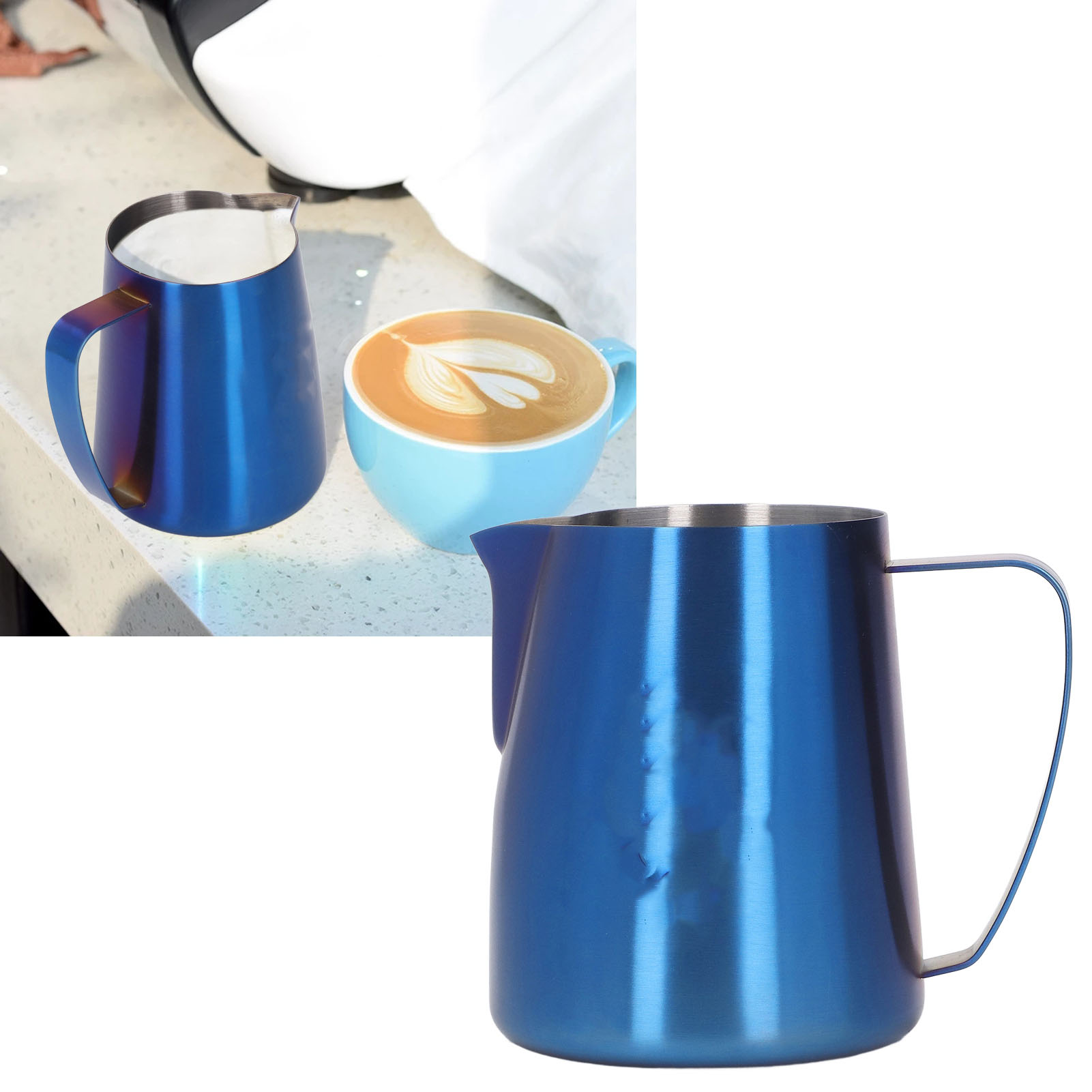 Glänzende 420-ml-latte-art-tasse Mit Ausgießer, Schwanenmotiv-latte-schale Aus Edelstahl 304, Blau