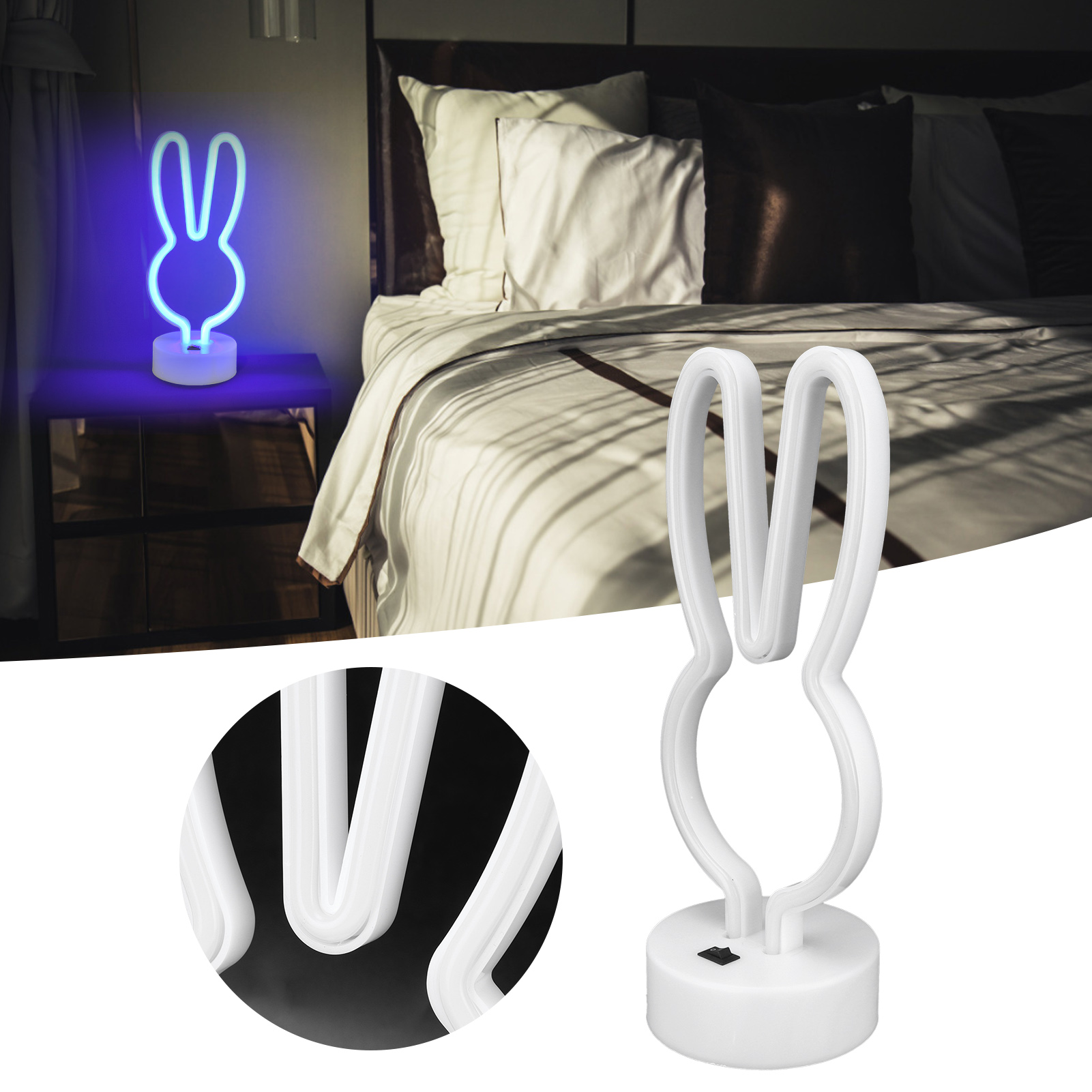 Hasenförmige Led-neonlampe Mit Sockel, Usb-/batteriebetrieb, Blau