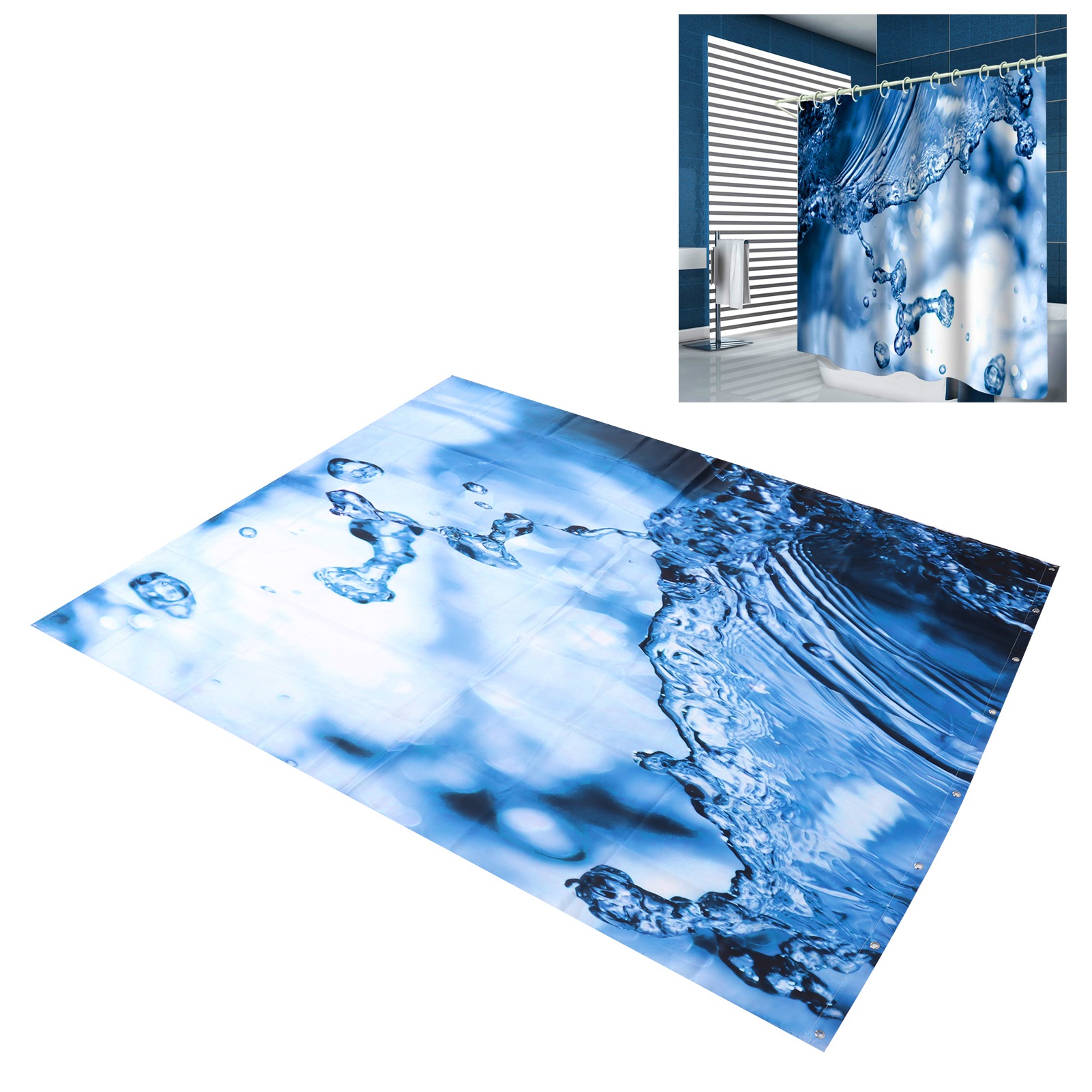 Wasserdichtes Duschvorhang-set Mit Ringen, Badezimmeraccessoire, 150 X 180 Cm