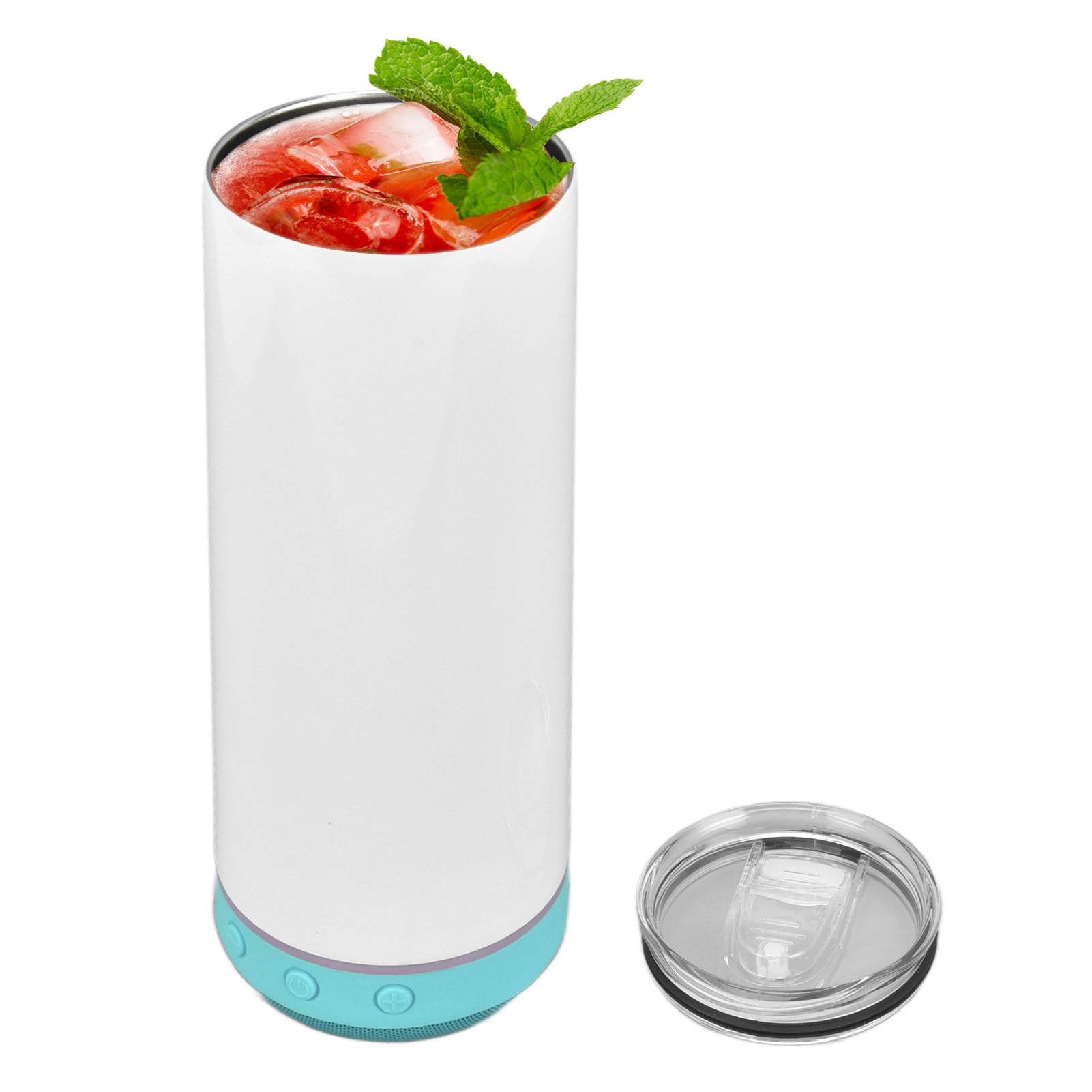 590 Ml (20 Oz) Gerader, Zylindrischer Becher Mit Thermosublimationsdruck, Musikmotiv, Abnehmbarem Bluetooth-lautsprecher, Tragbarer Becher, Thermoskanne, Blauer Boden