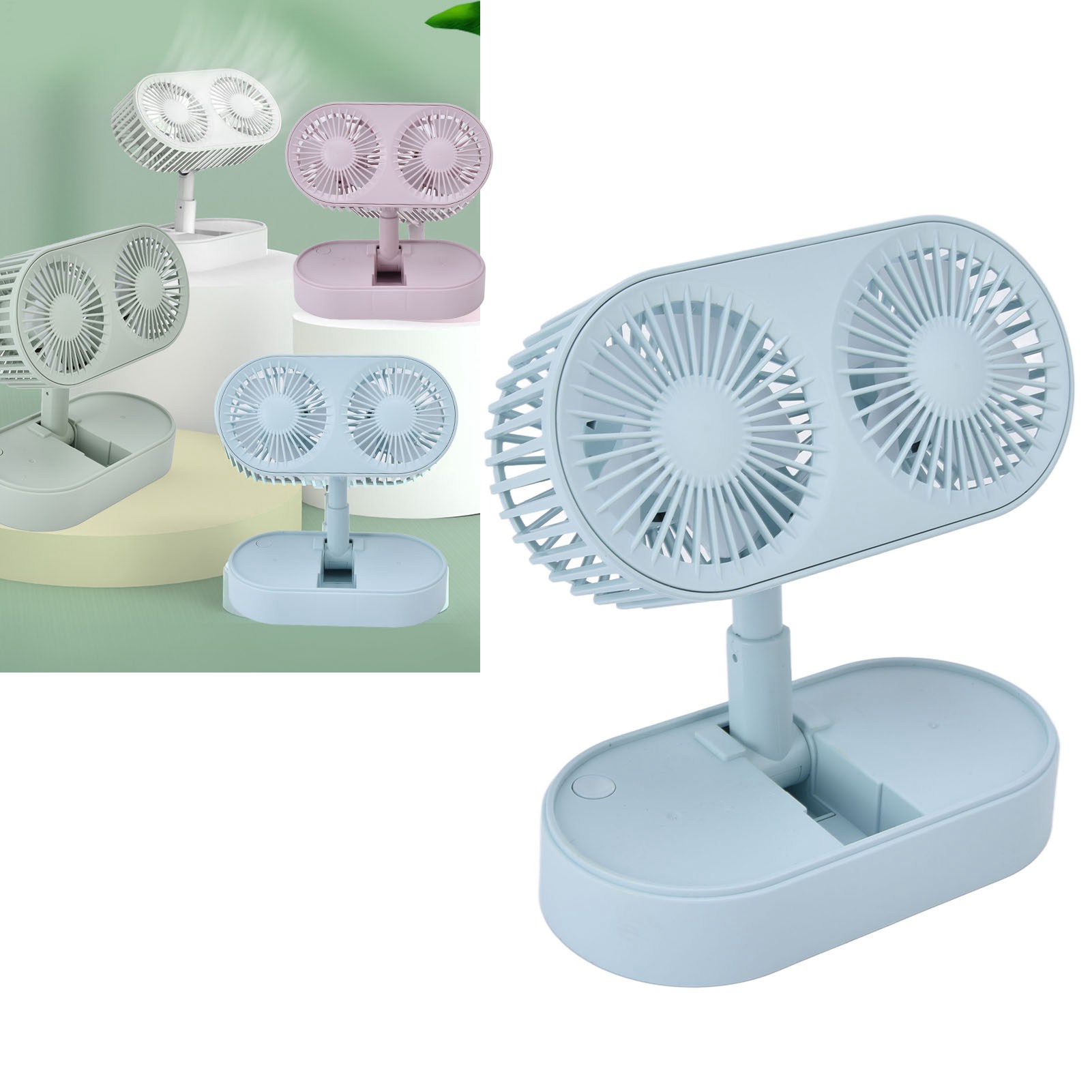 Doppelflügel- Und Doppelmotorventilator Für Schnellen, Kraftvollen Luftstrom Und Optimalen Komfort An Ihrem Schreibtisch In Diesem Sommer. (blaue Doppelflügel)