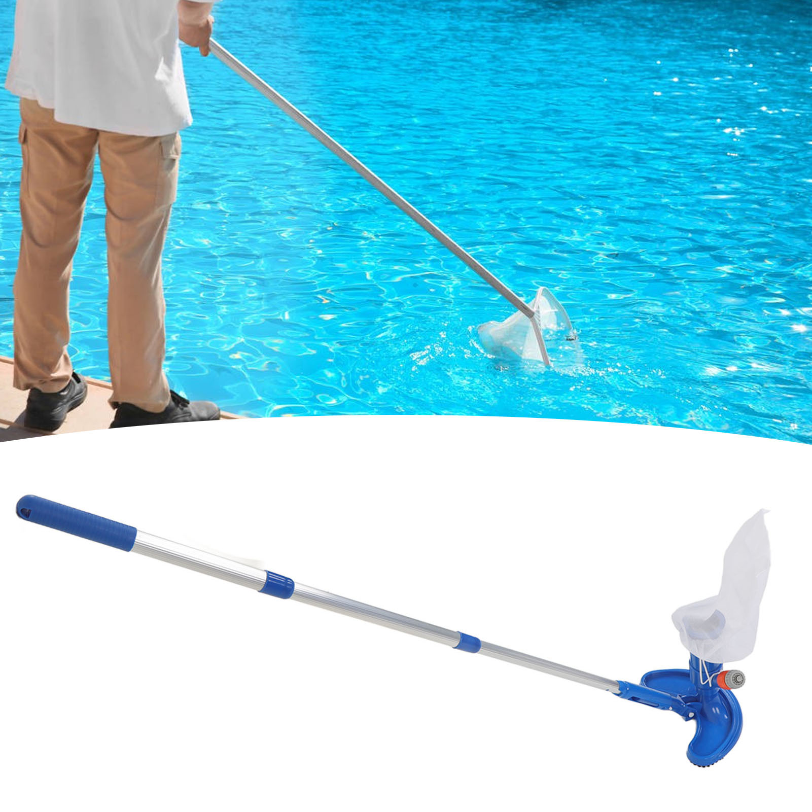 Pool-staubsauger Mit Bürste, Tragbarer Teleskopstange, Kunststoff-saugdüsenreiniger Für Whirlpools Und Springbrunnen, Entspricht Europäischen Normen.